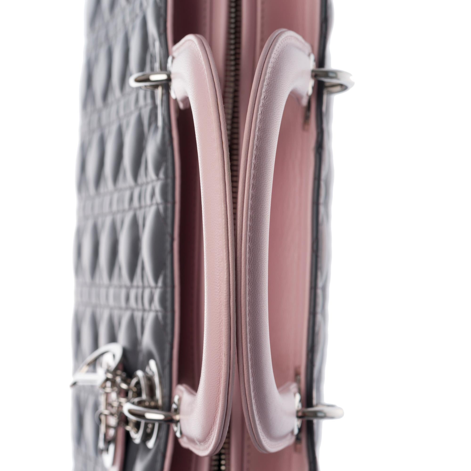 Limited Edition Lady Dior (GM) tricolor in grauem:: rosa und türkisem Leder::SHW 3