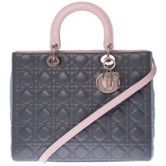 Limited Edition Lady Dior (GM) tricolor in grey, pink, and turquoise leather, SHW