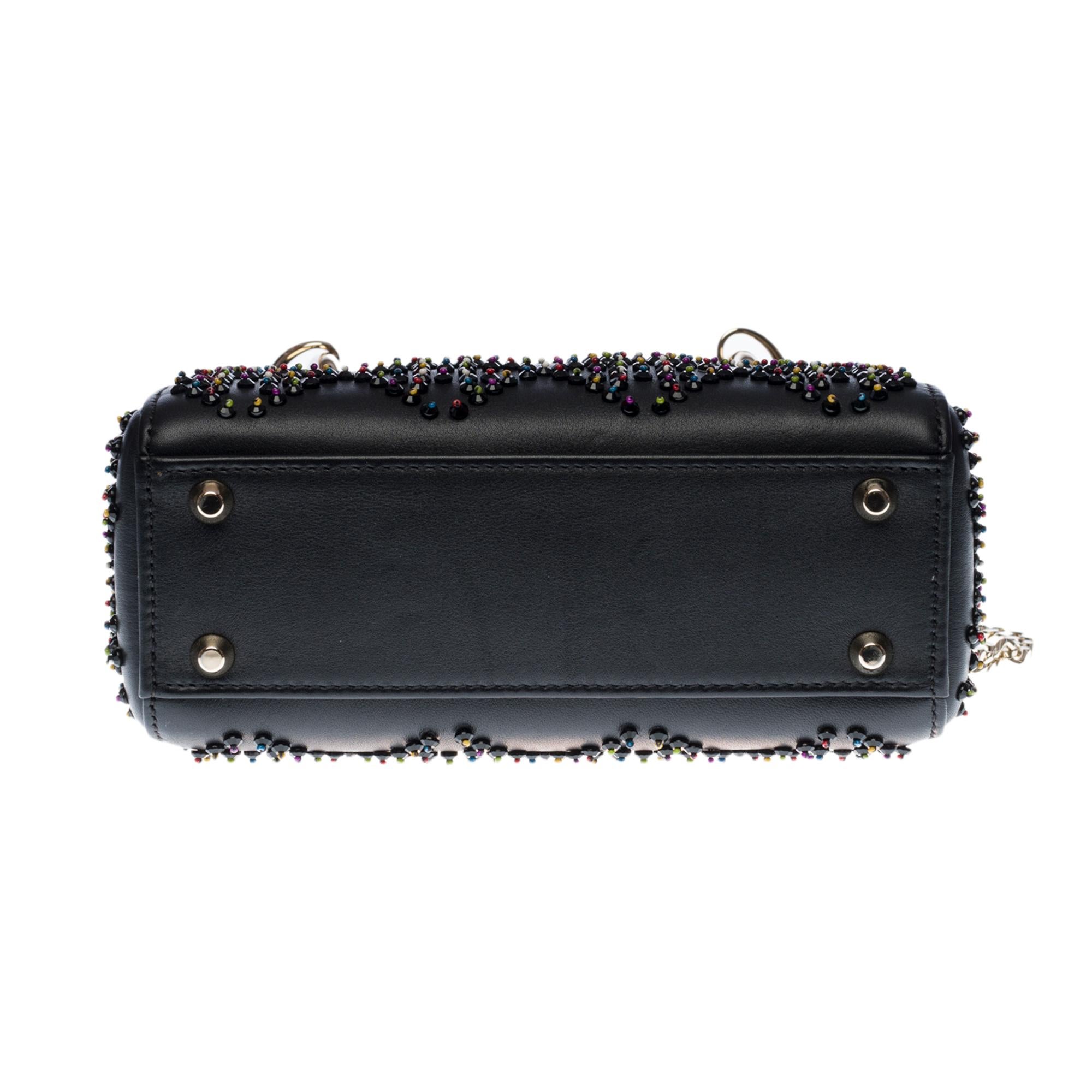 Limited Edition Lady Dior Mini in black lambskin leather embroidered with beads 2