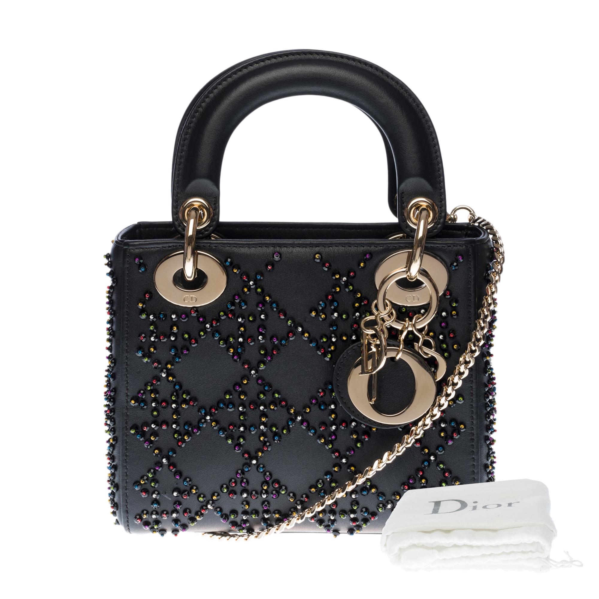 Limited Edition Lady Dior Mini in black lambskin leather embroidered with beads 4