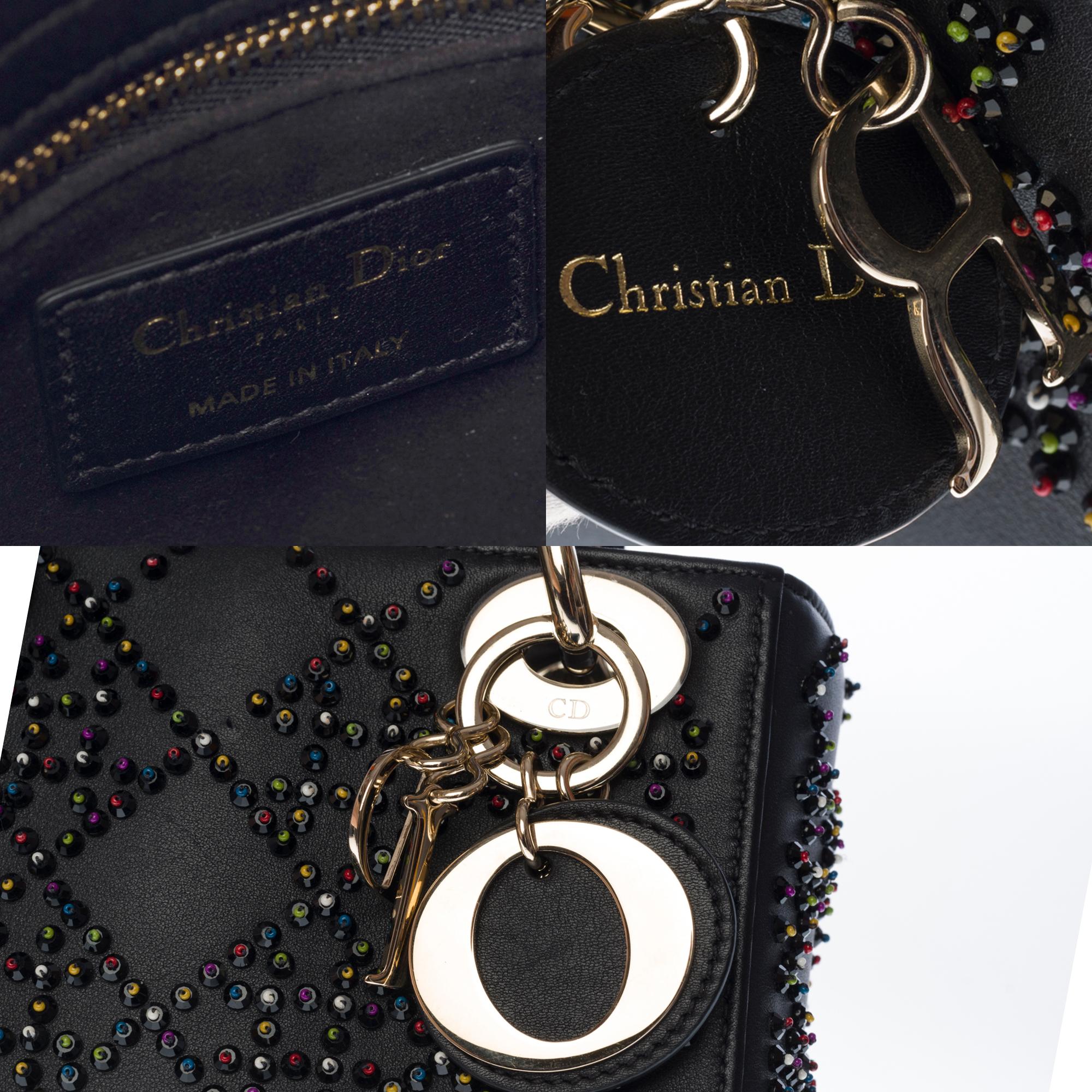 Black Limited Edition Lady Dior Mini in black lambskin leather embroidered with beads