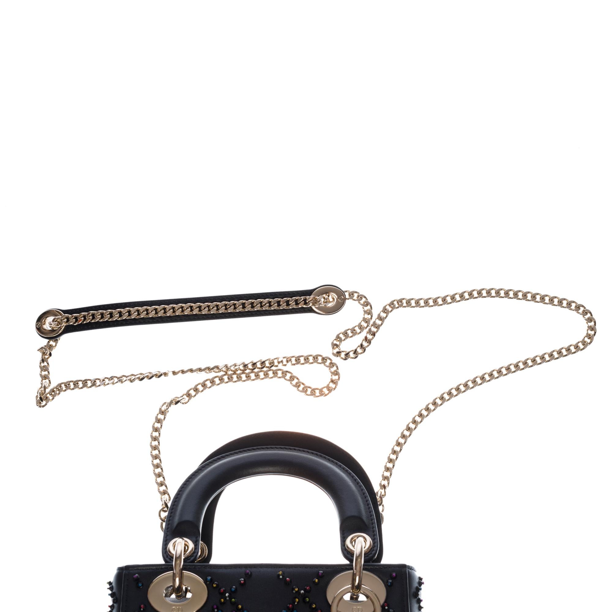 Limited Edition Lady Dior Mini in black lambskin leather embroidered with beads 1