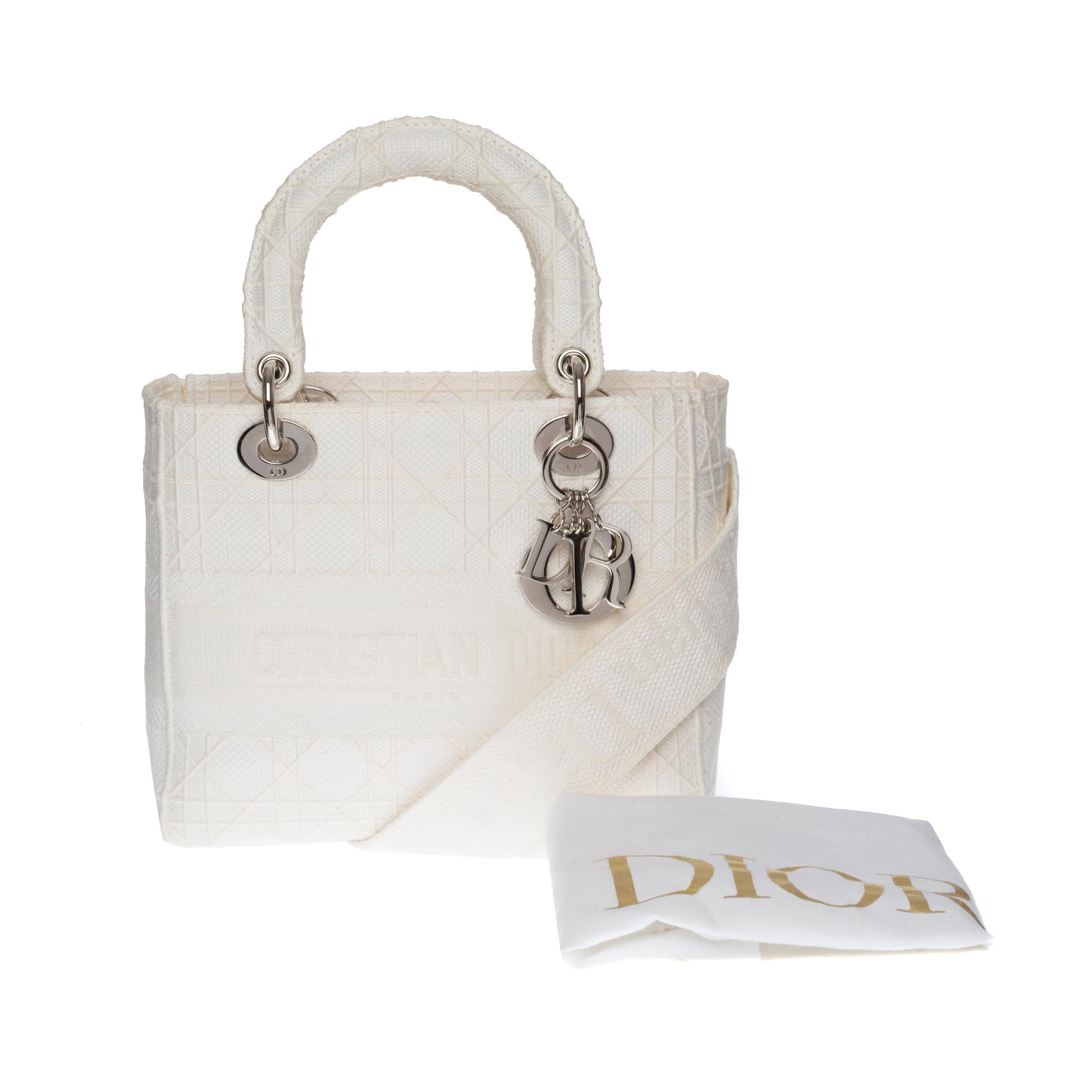 Limited Edition Lady Dior MM D-Lite in white Tweed, SHW 5