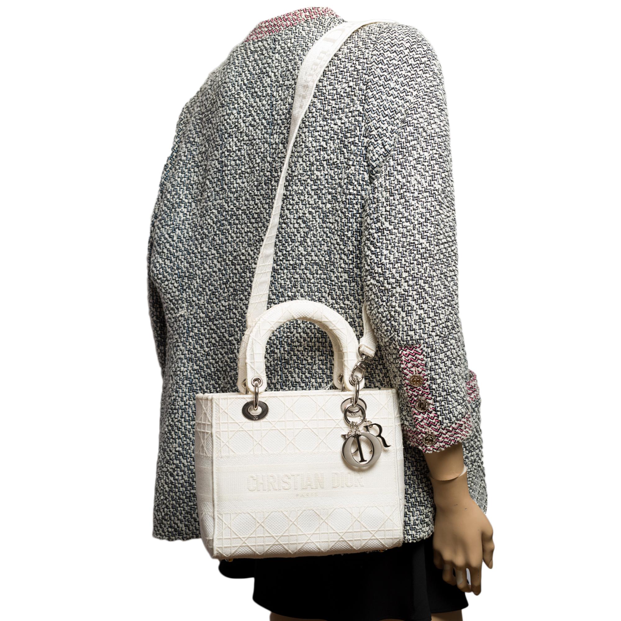 Limited Edition Lady Dior MM D-Lite in white Tweed, SHW 6
