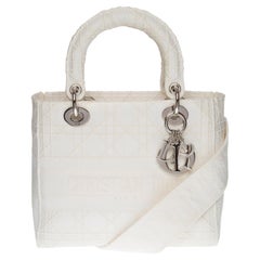 Limited Edition Lady Dior MM D-Lite in white Tweed, SHW
