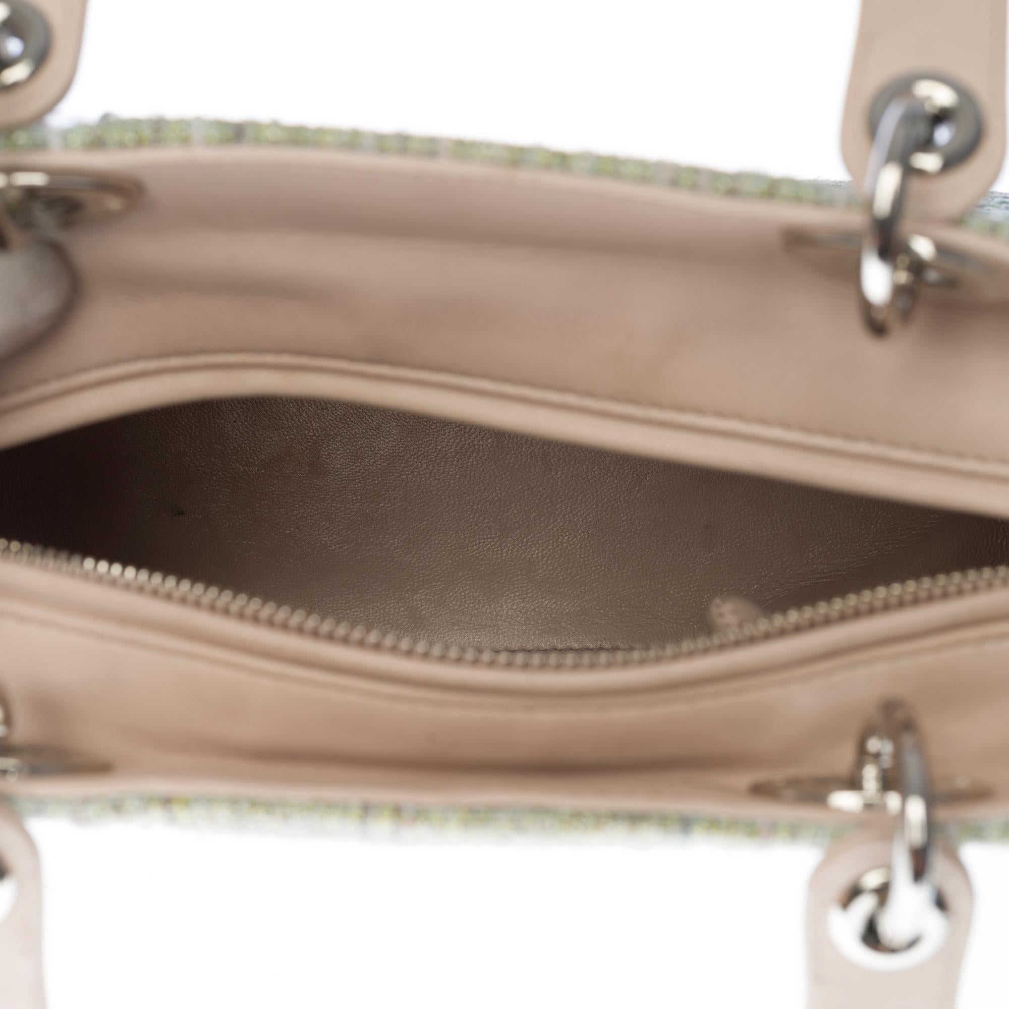 Limited Edition Lady Dior MM in Green Tweed and silver threads, SHW For Sale 2