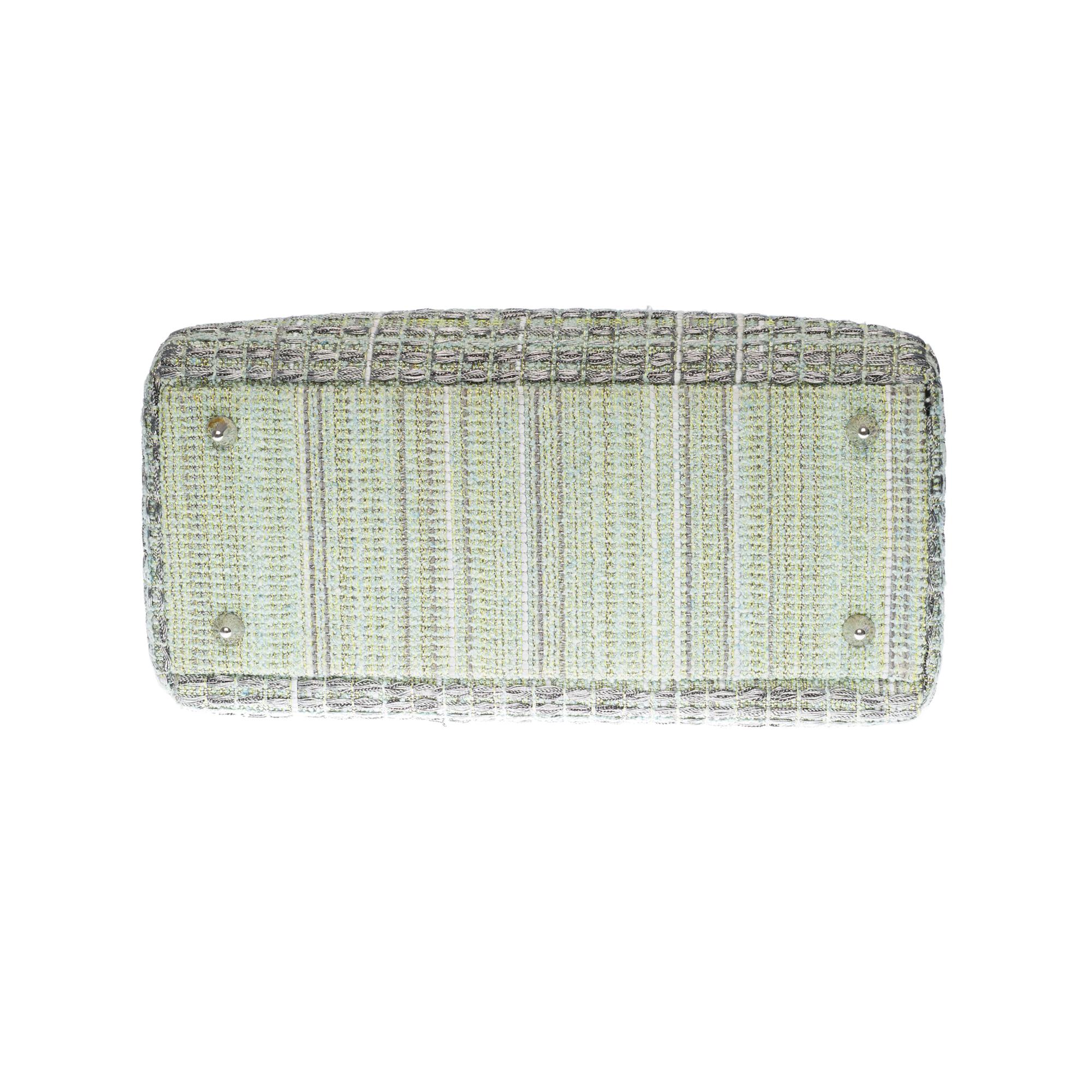 Limited Edition Lady Dior MM in Green Tweed and silver threads, SHW For Sale 4