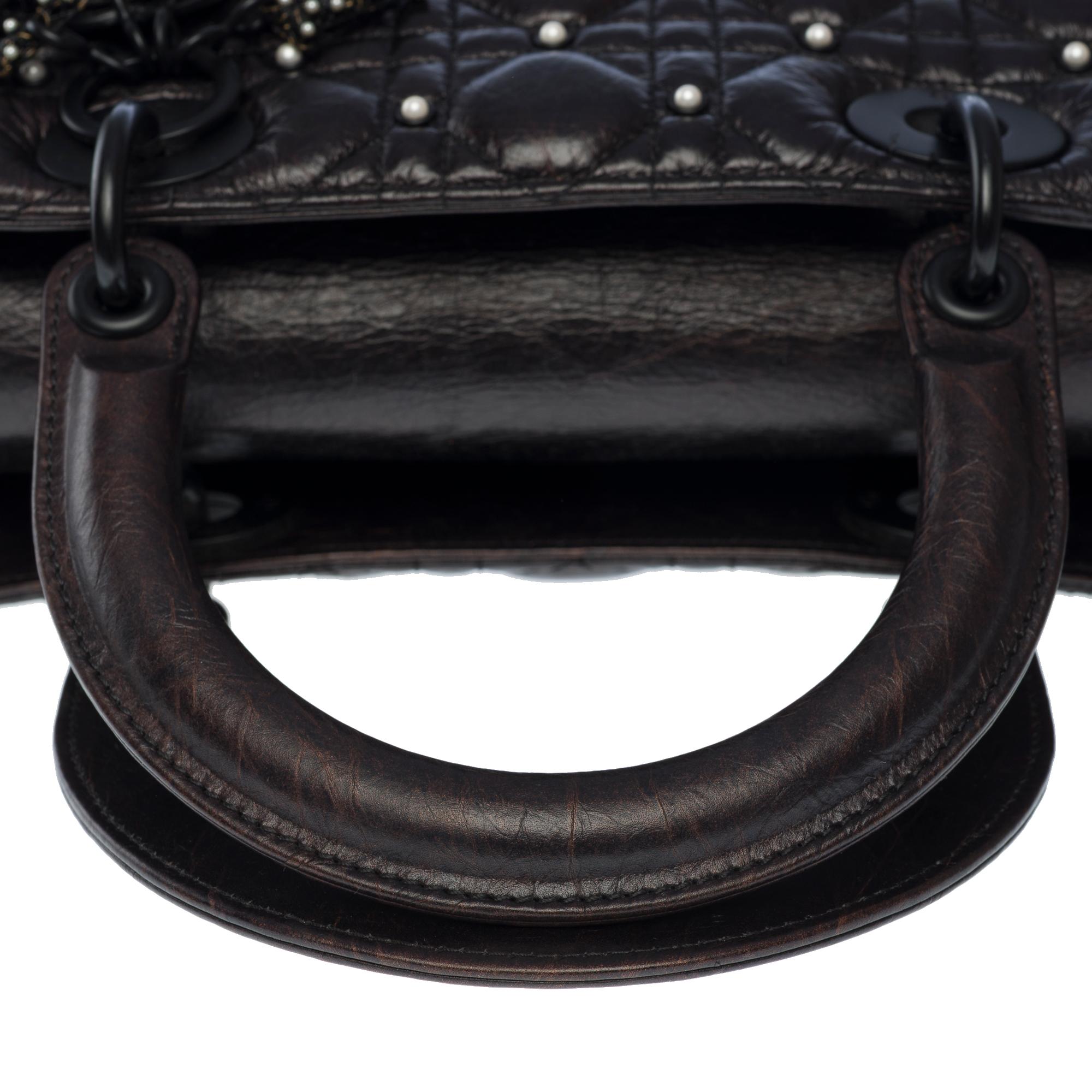 Limited Edition Lady Dior MM Pearls handbag strap in Black Cannage leather , BHW For Sale 7