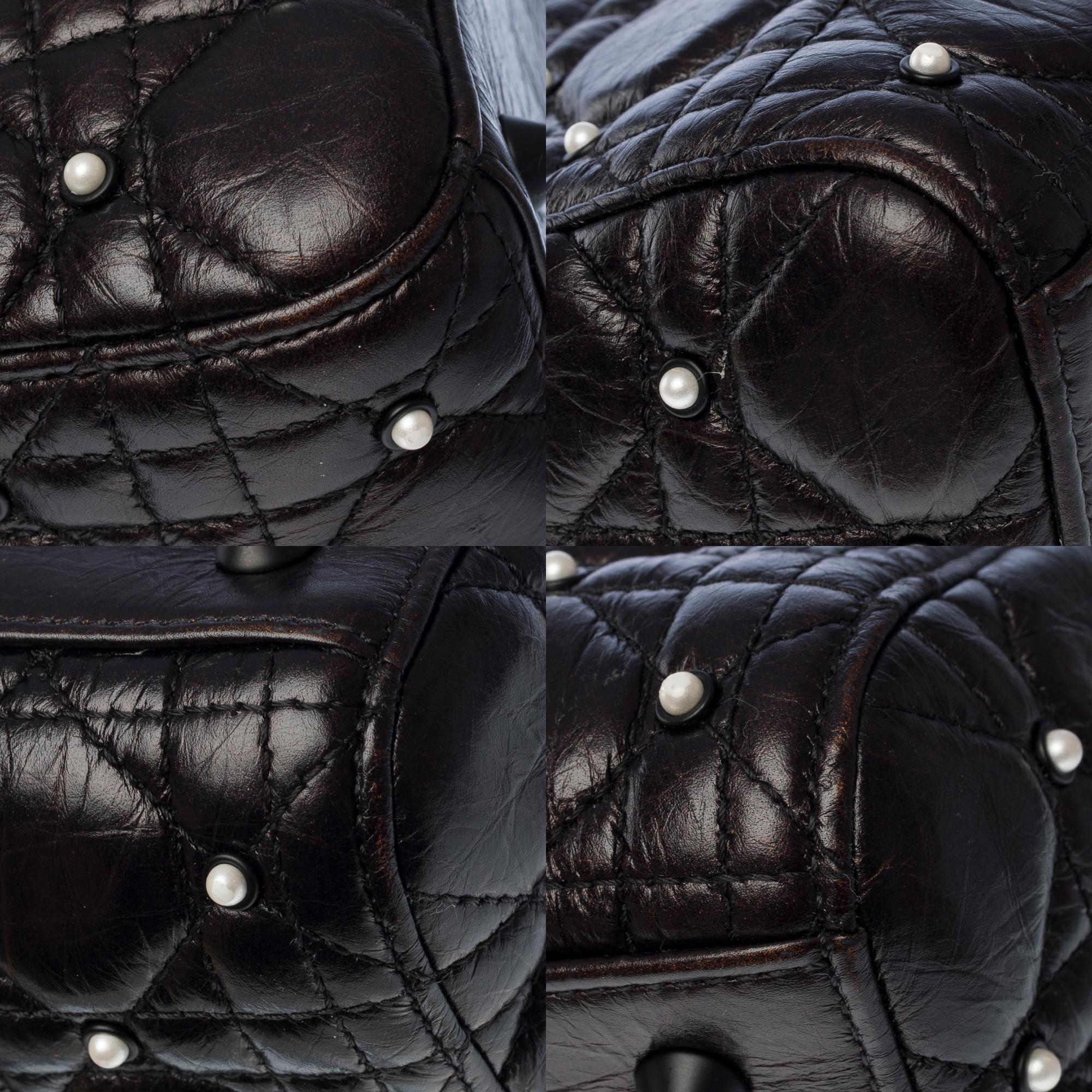 Limited Edition Lady Dior MM Pearls handbag strap in Black Cannage leather , BHW For Sale 9