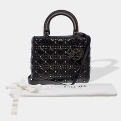 Limited Edition Lady Dior MM Pearls handbag strap in Black Cannage leather , BHW