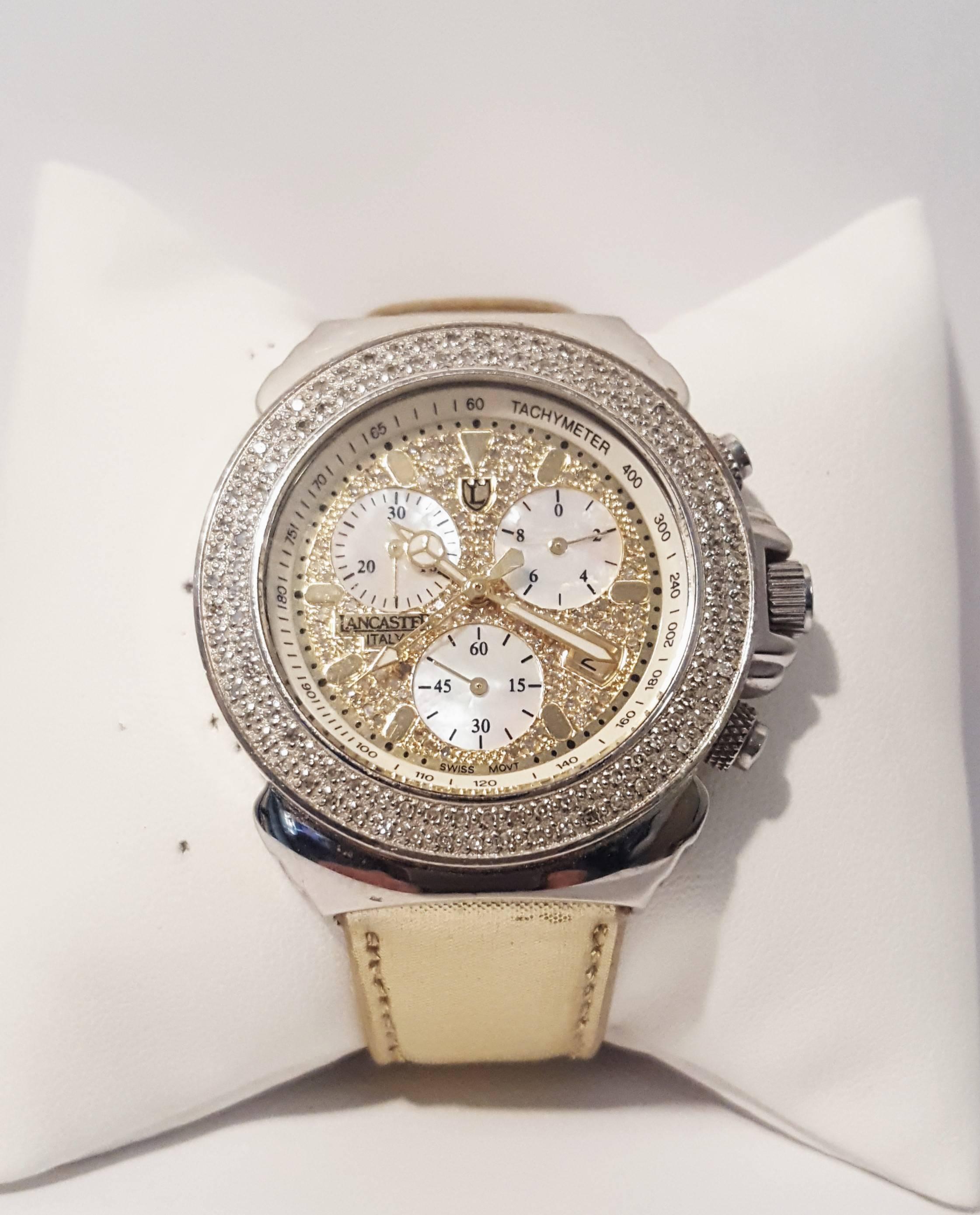 Limited Edition Lancaster Stainless Steel with Diamonds Watch In Excellent Condition In Palm Beach, FL