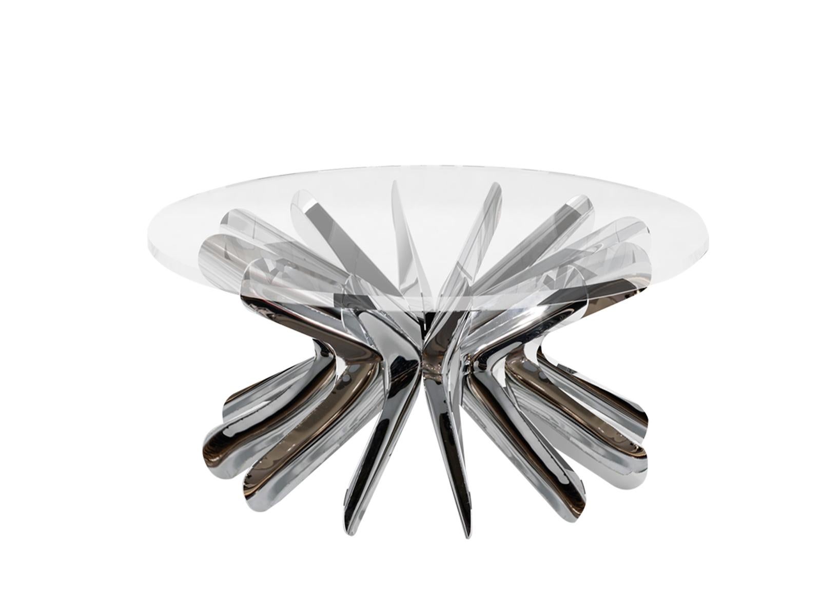 Limited Edition Large Steel in Rotation Coffee Table in Polished Stainless Steel For Sale 1