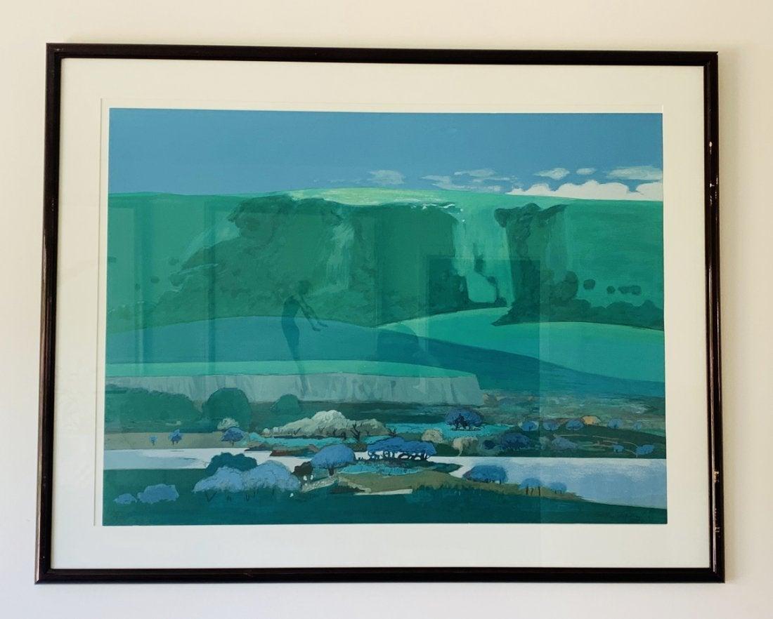 Large limited edition lithograph by Colorado native Keith Finch, (1919-2003)

The piece is titled -Pastoral Valley- and is number 27 of an edition of 250 and is signed by the artist.

The piece is in very good condition.

Measurements:
47.50