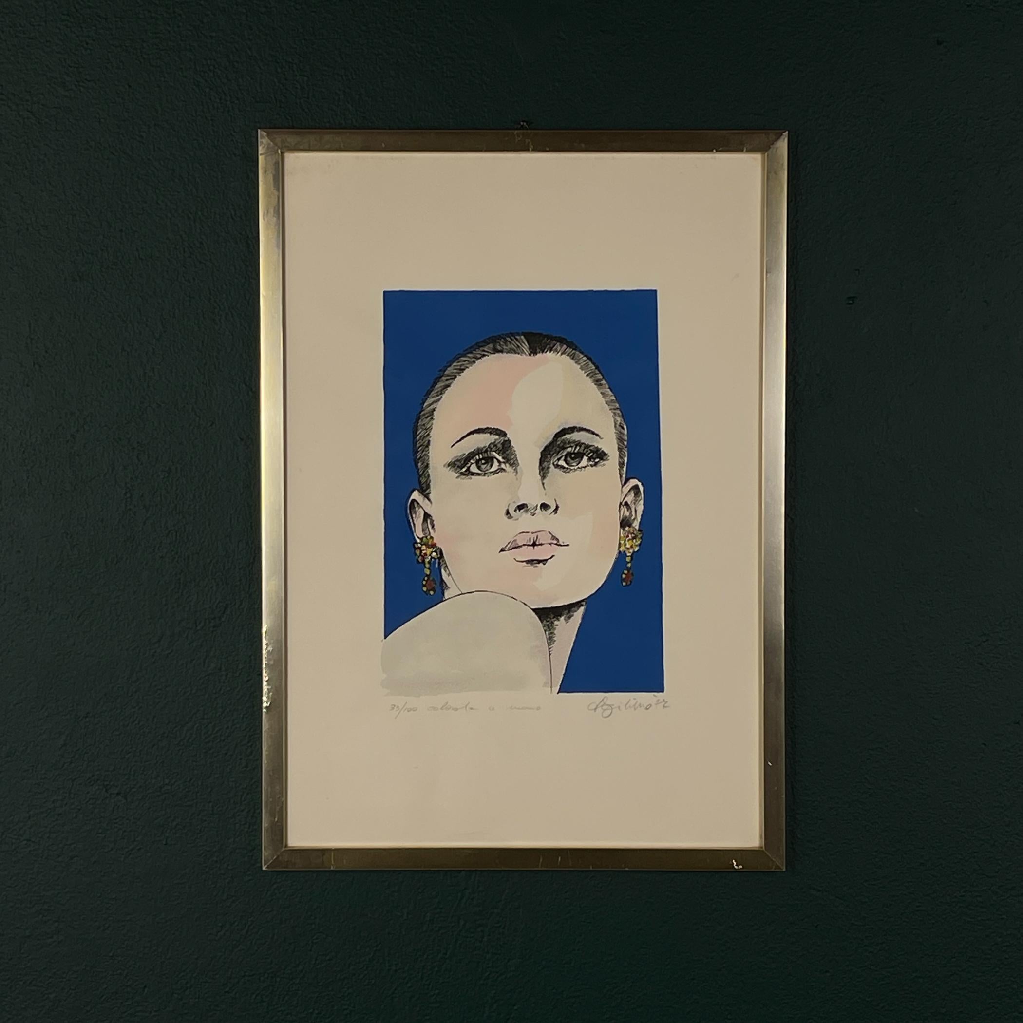 Lithographie Mädchenkopf in limitierter Auflage, handbemalt 33/100, Italien, 1977 im Angebot 3