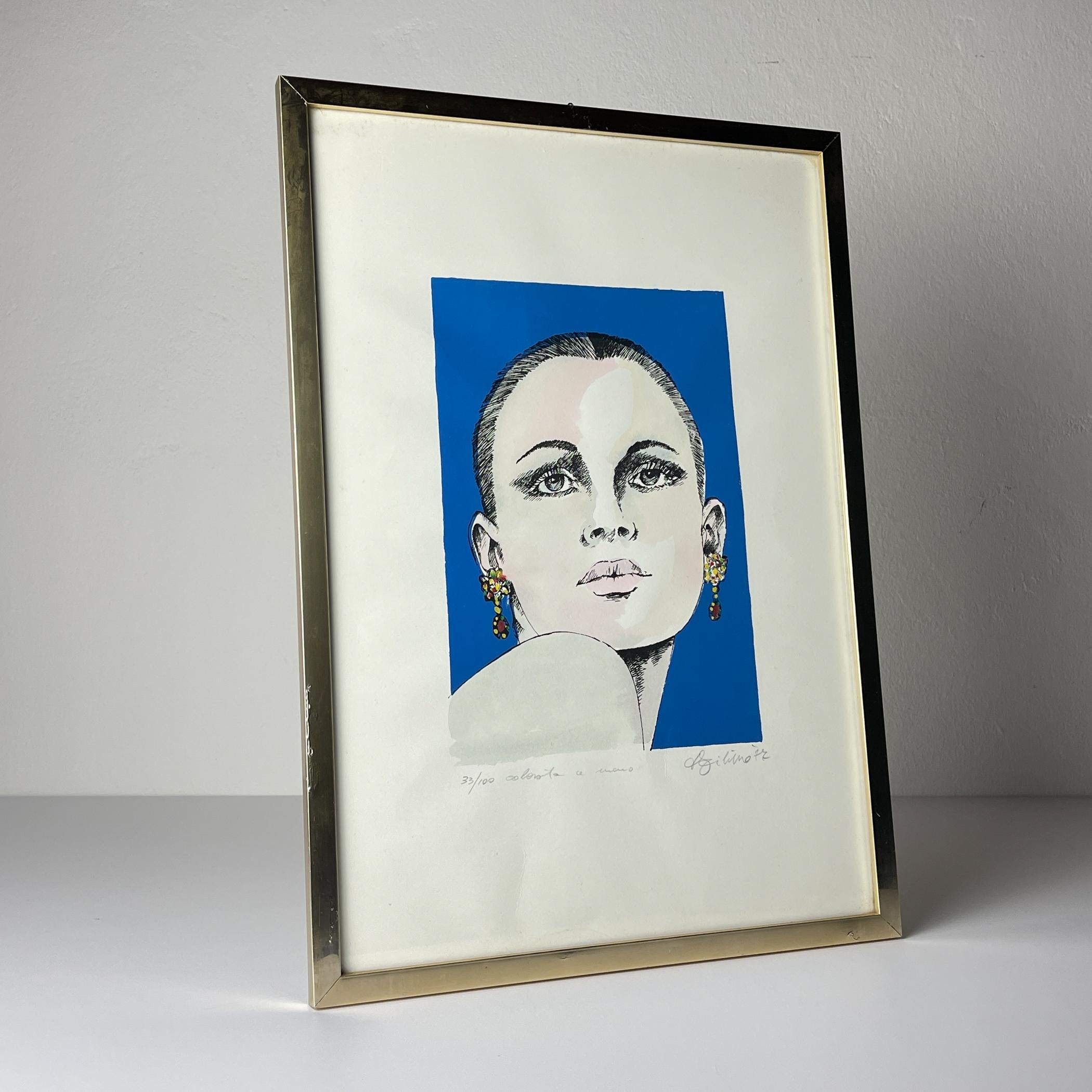 Lithographie Mädchenkopf in limitierter Auflage, handbemalt 33/100, Italien, 1977 im Angebot 4