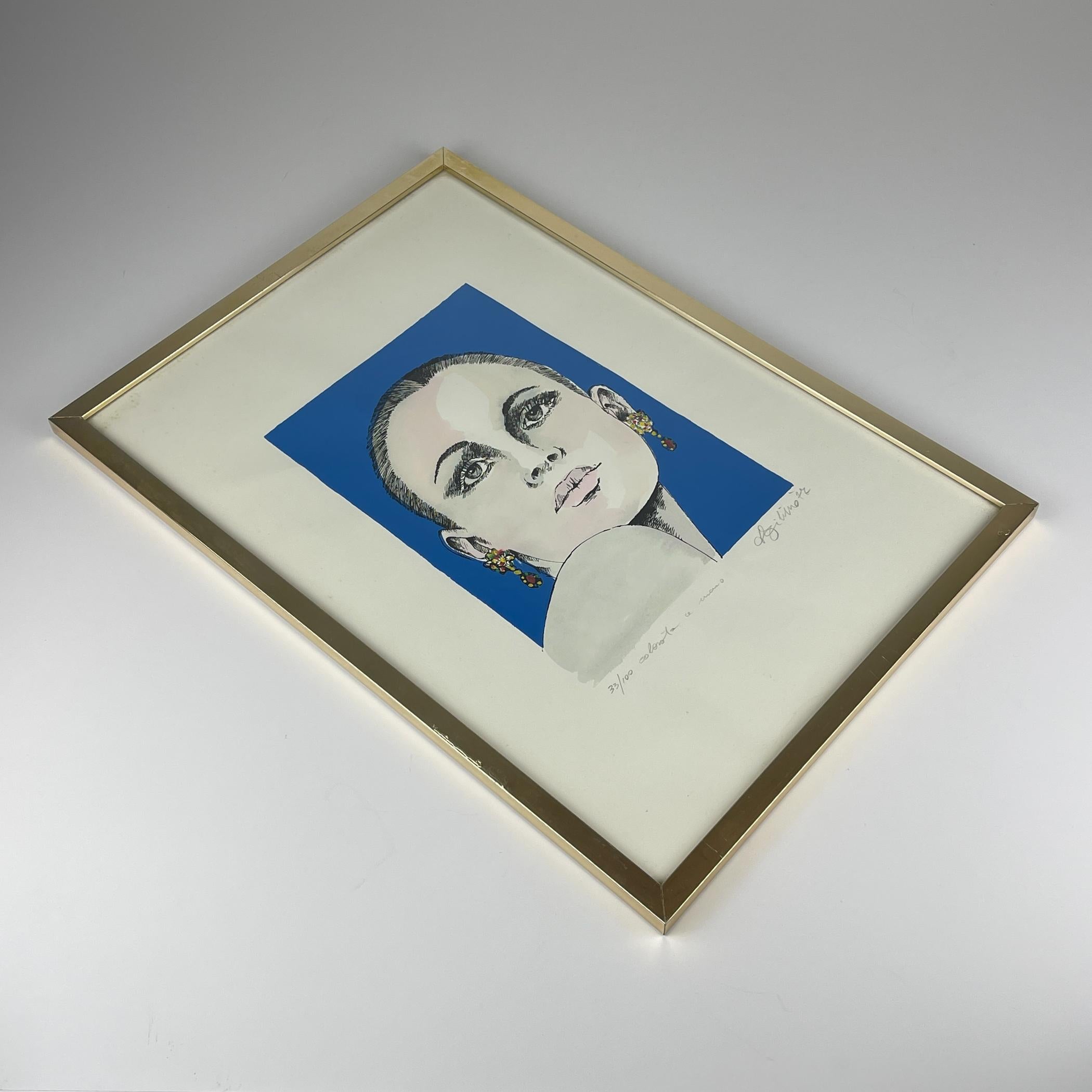 Lithographie Mädchenkopf in limitierter Auflage, handbemalt 33/100, Italien, 1977 im Angebot 8