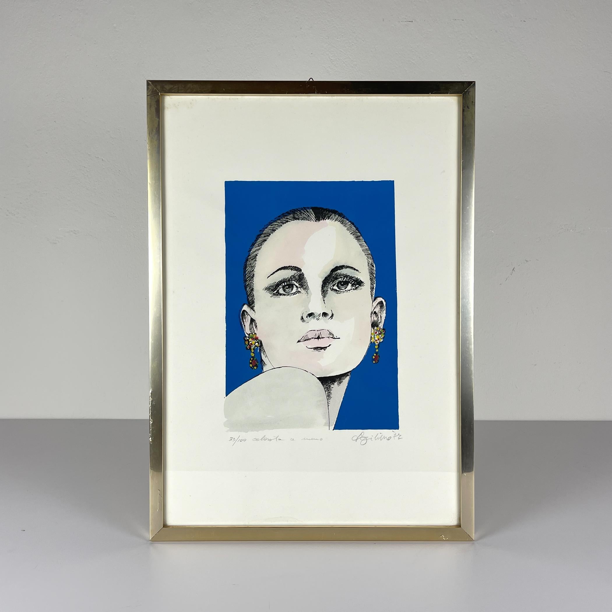 Limitierte Auflage Lithographie Mädchenkopf im Stil Pop-Art, Handgemalt 33/100. Hergestellt in Italien im Jahr 1977.
Es gibt eine Unterschrift des Autors.

Abmessungen:
Breite: 37 cm / 14,6 Zoll
Höhe: 52 cm / 20,5 Zoll
Tiefe: 1,5 cm / 0,6 Zoll

Wir