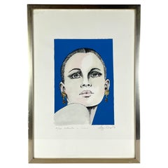 Litografia in edizione limitata Testa di ragazza, dipinta a mano 33/100, Italia, 1977