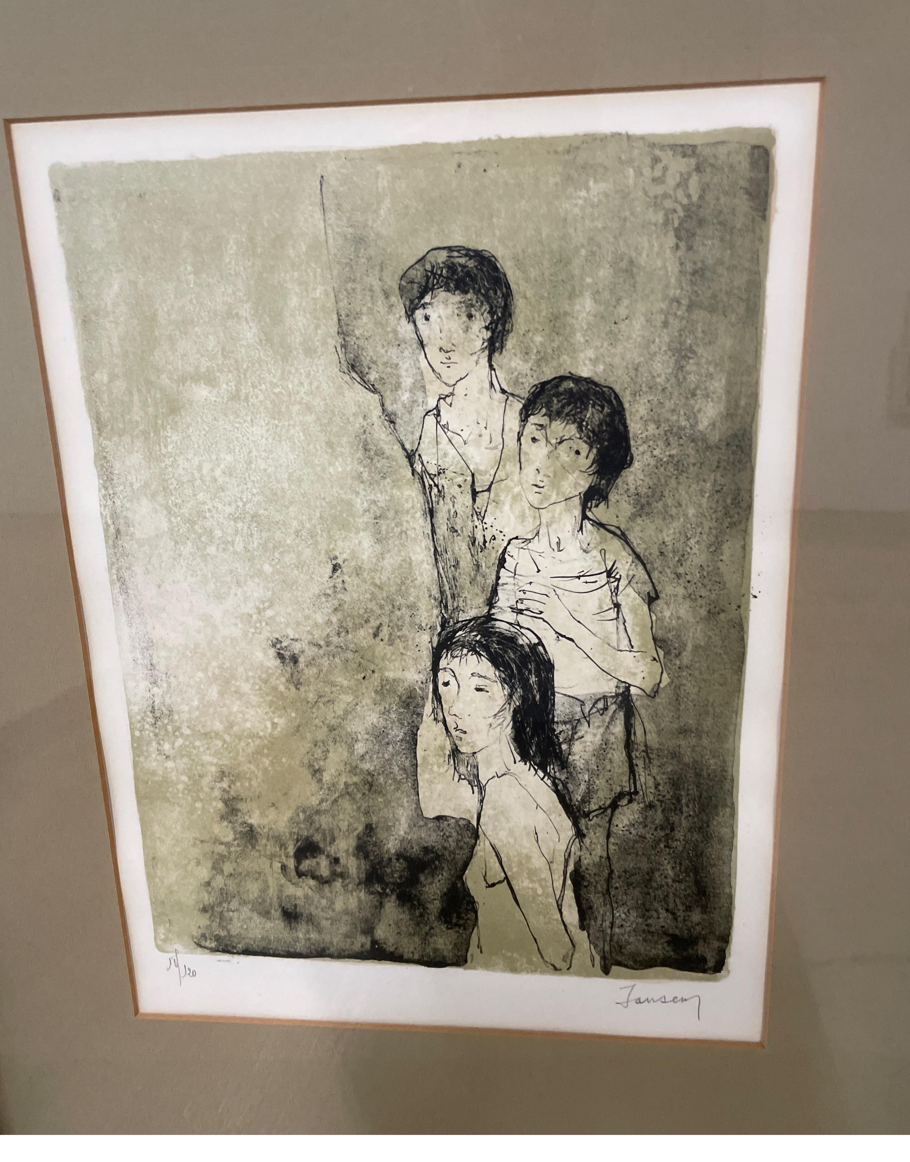 Limited Edition Lithograph of Three Figures by Jean Jansem In Good Condition For Sale In West Palm Beach, FL