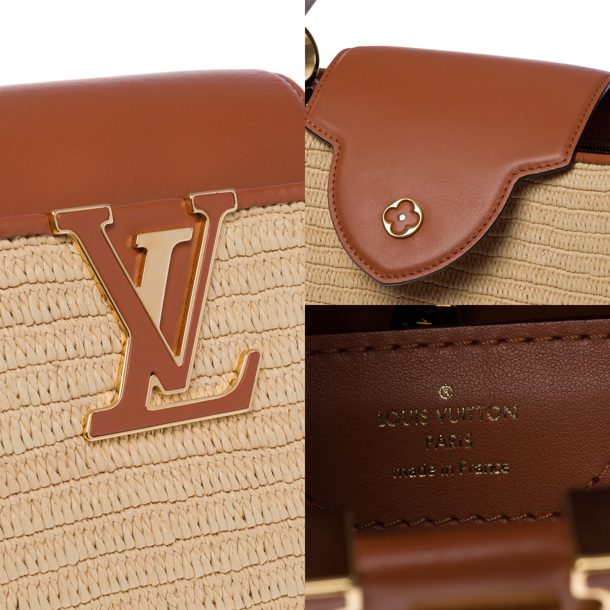 Brown Limited Edition Louis Vuitton Capucines MM handbag strap in braided Raffia, GHW
