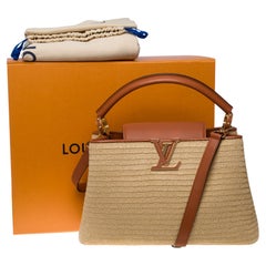Edizione limitata della borsa Louis Vuitton Capucines MM con tracolla in rafia intrecciata, GHW