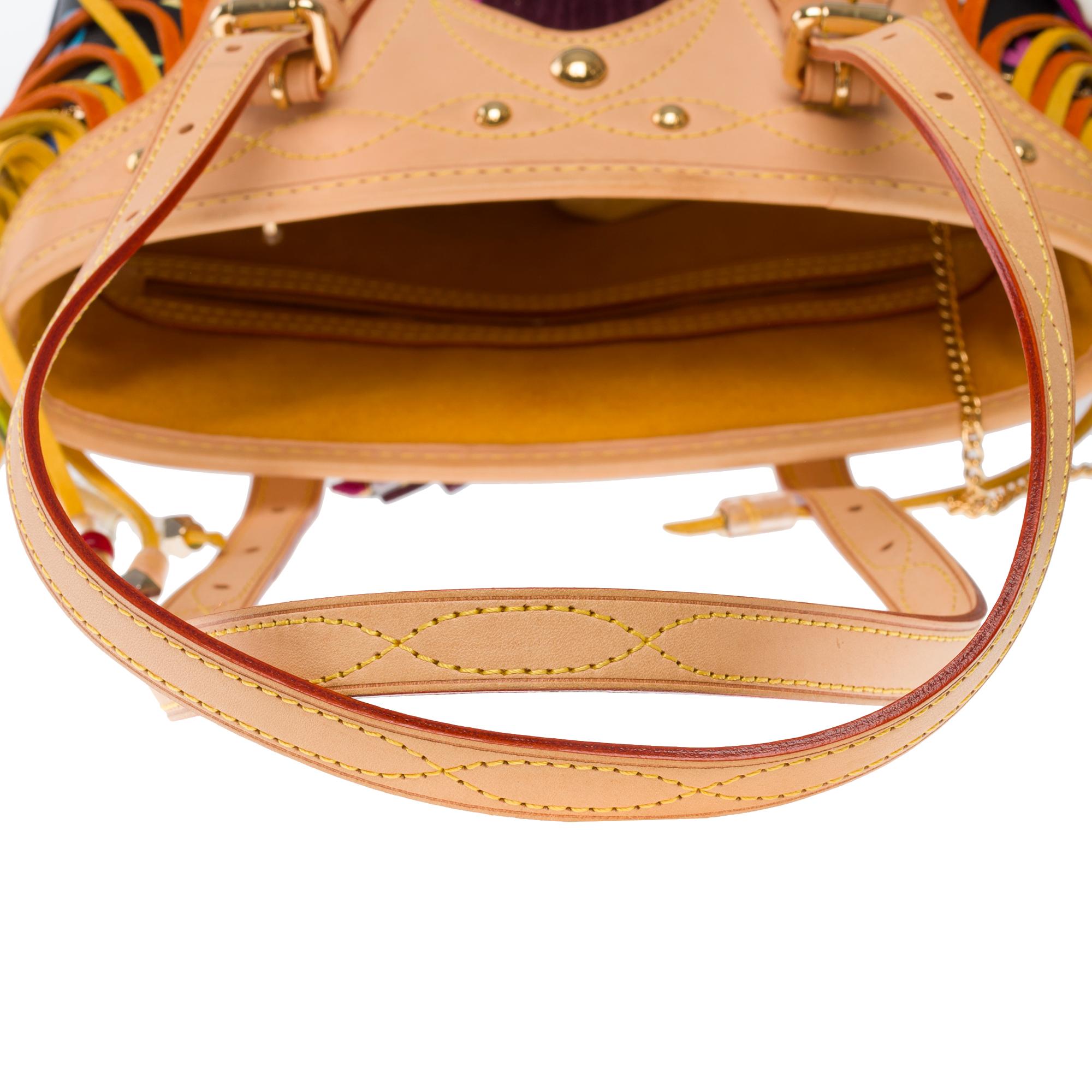 Limited Edition Louis Vuitton Murakami Multicolor Bucket Frange Bucket Bag, GHW For Sale 7