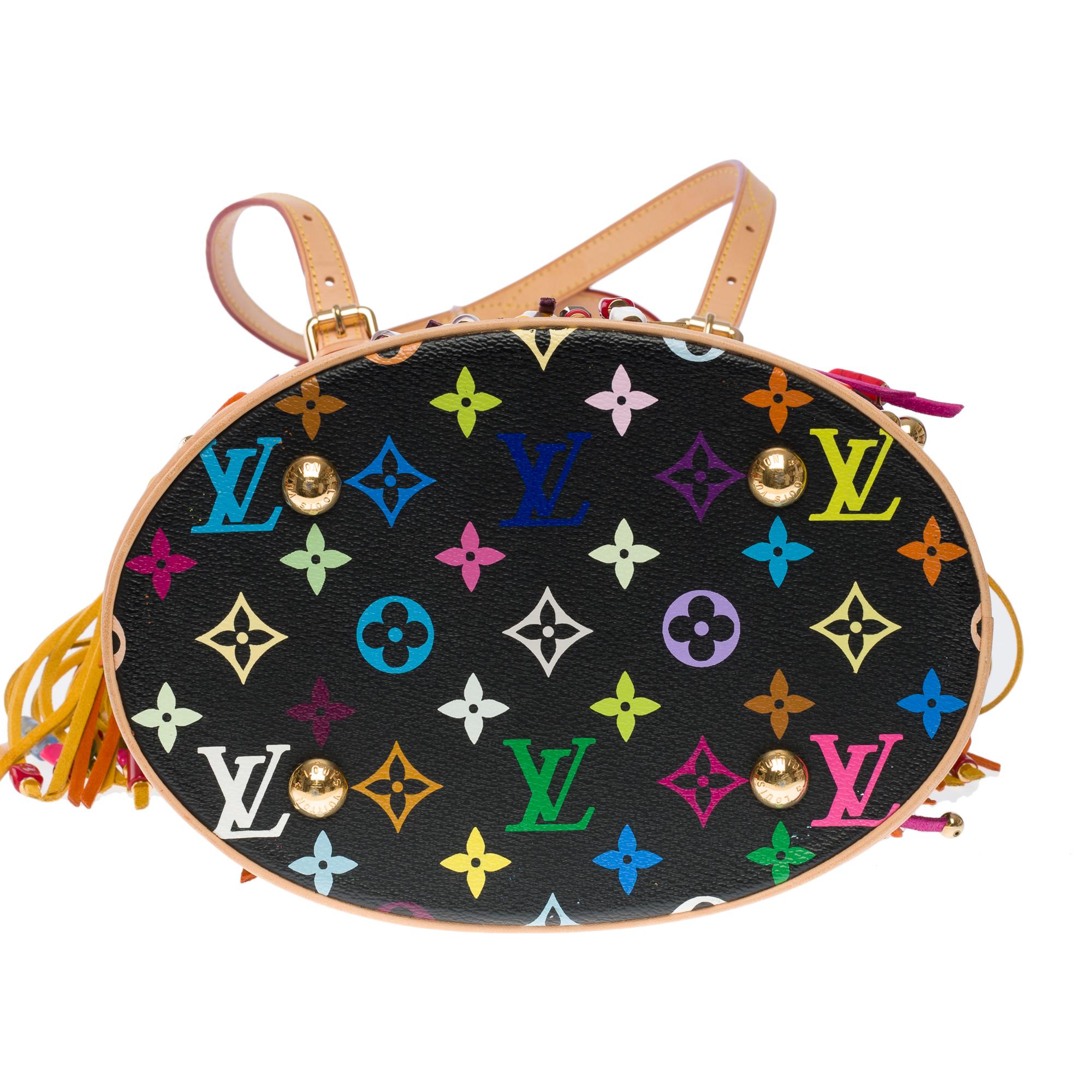 Limited Edition Louis Vuitton Murakami Multicolor Bucket Frange Bucket Bag, GHW For Sale 8