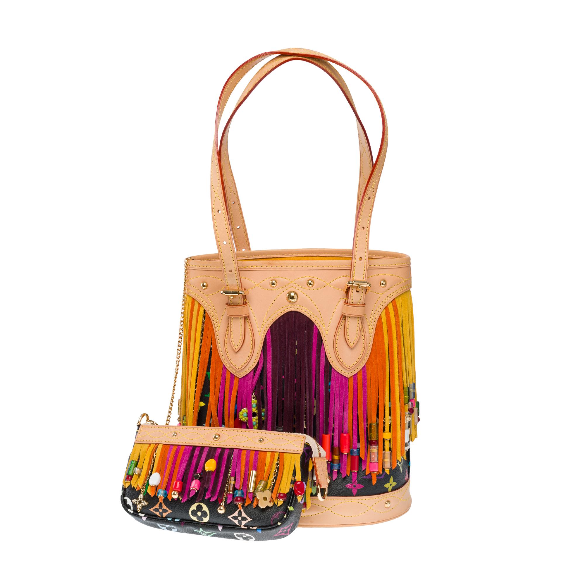 Limited Edition Louis Vuitton Murakami Multicolor Bucket Frange Bucket Bag, GHW In New Condition For Sale In Paris, IDF
