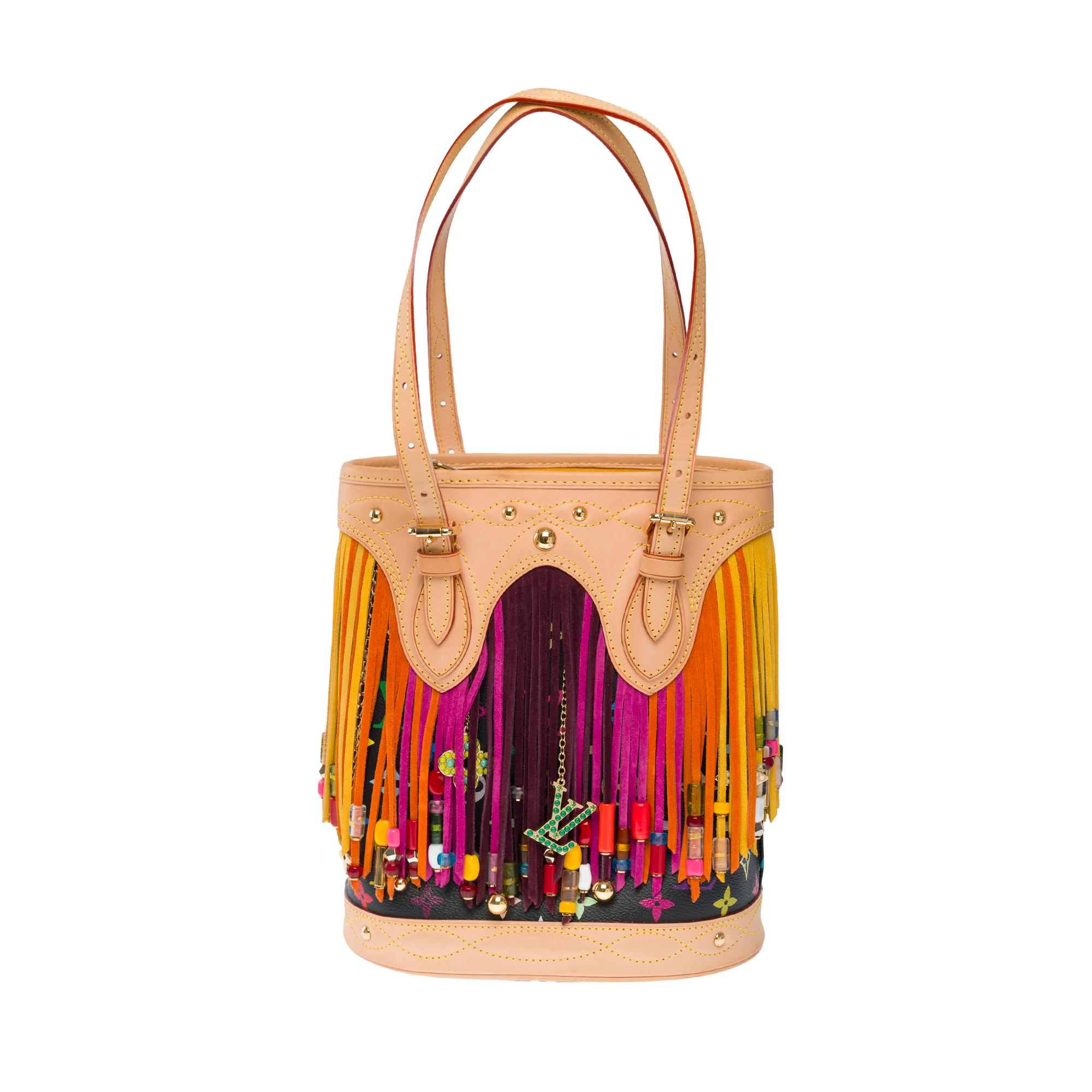 Women's or Men's Limited Edition Louis Vuitton Murakami Multicolor Bucket Frange Bucket Bag, GHW For Sale