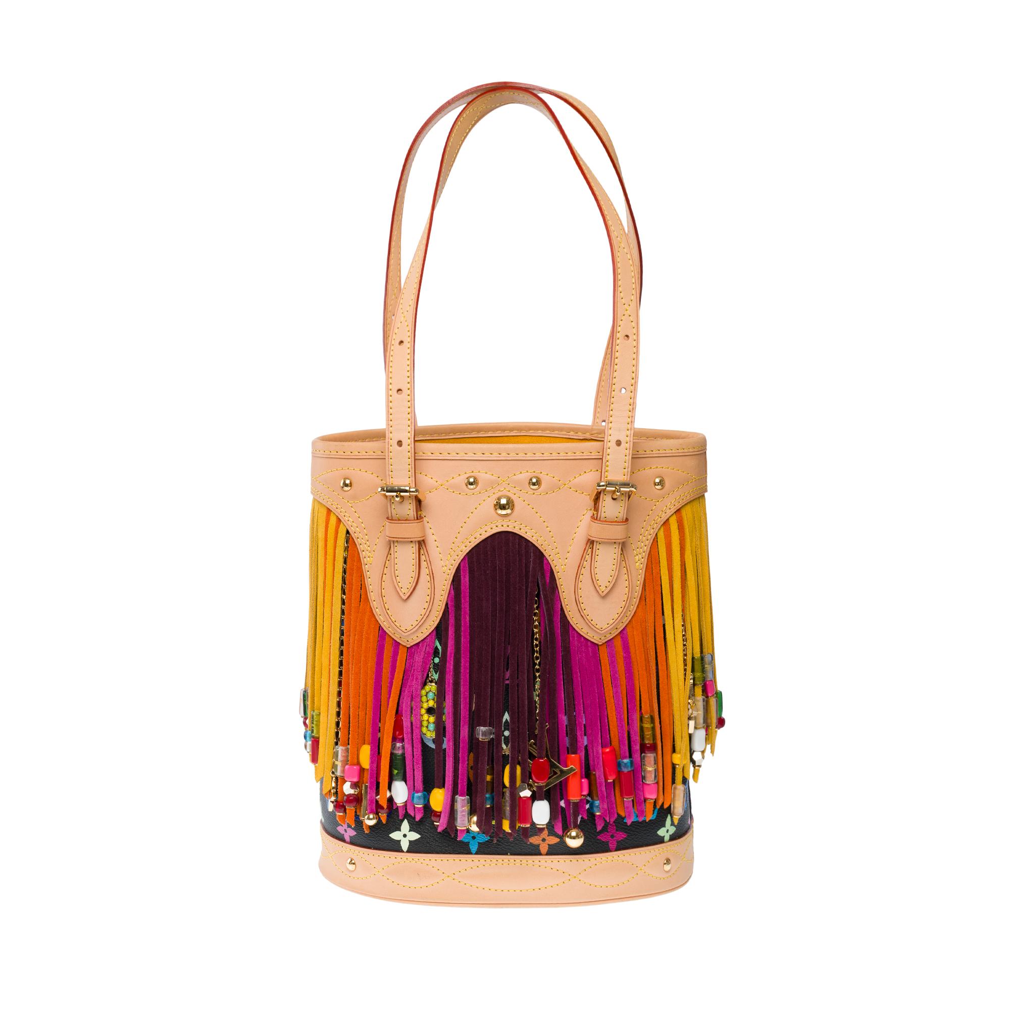 Limited Edition Louis Vuitton Murakami Multicolor Bucket Frange Bucket Bag, GHW For Sale 1