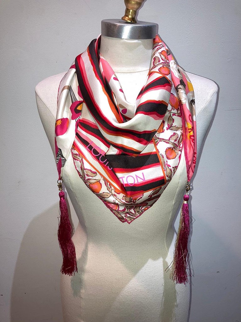 Limited Edition Louis Vuitton Tassel Silk Scarf For Sale at