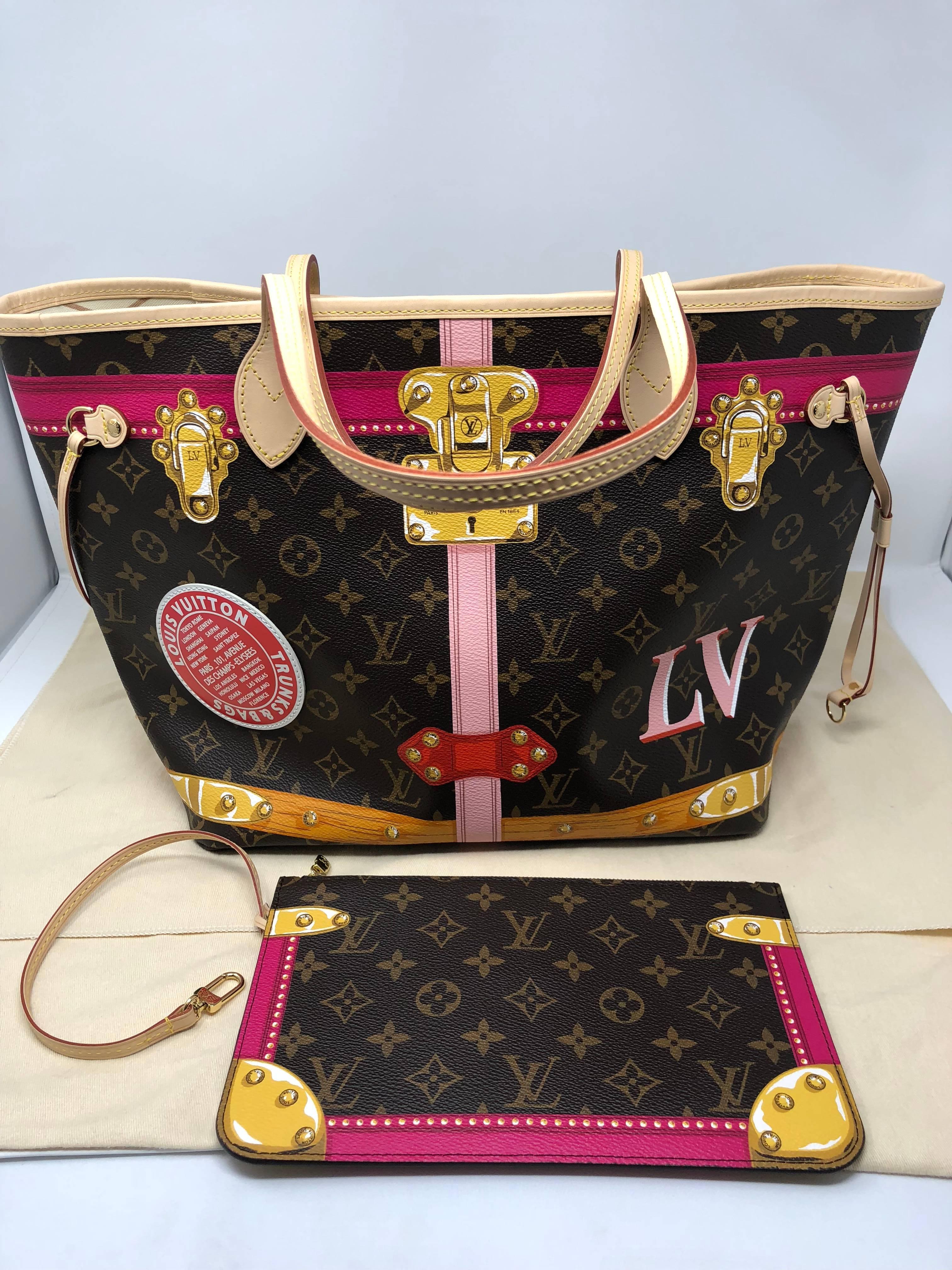 Louis Vuitton 2018 Trunks Collection. Very limited and sold out. This Neverfull MM comes with the pouch that can be worn seperately as a clutch or other purse. Brand new and never used. Guaranteed authentic. Will include dust cover. 