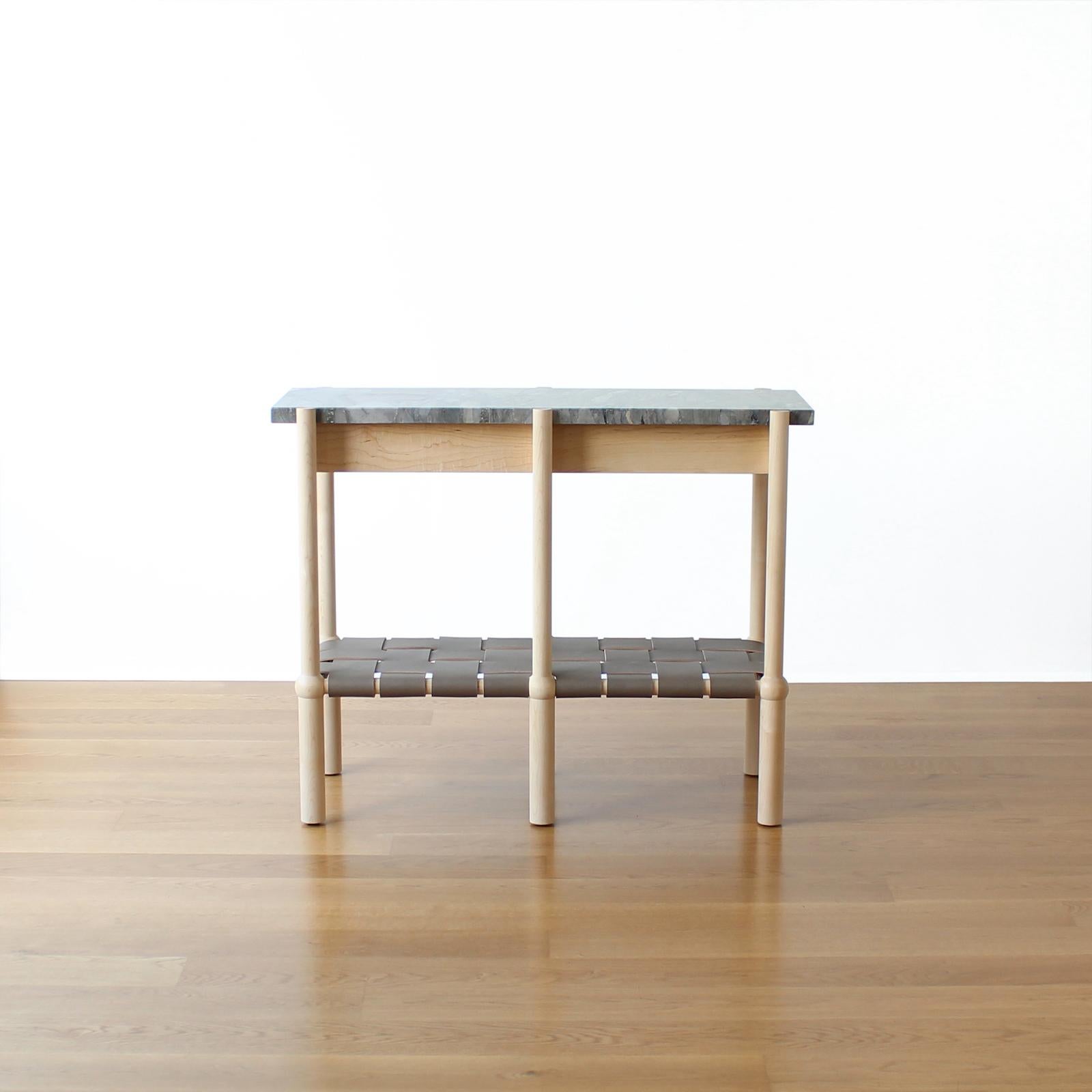 American Ready to ship - Mae Wood Leather and Quartzite Console Table By Crump and Kwash  For Sale