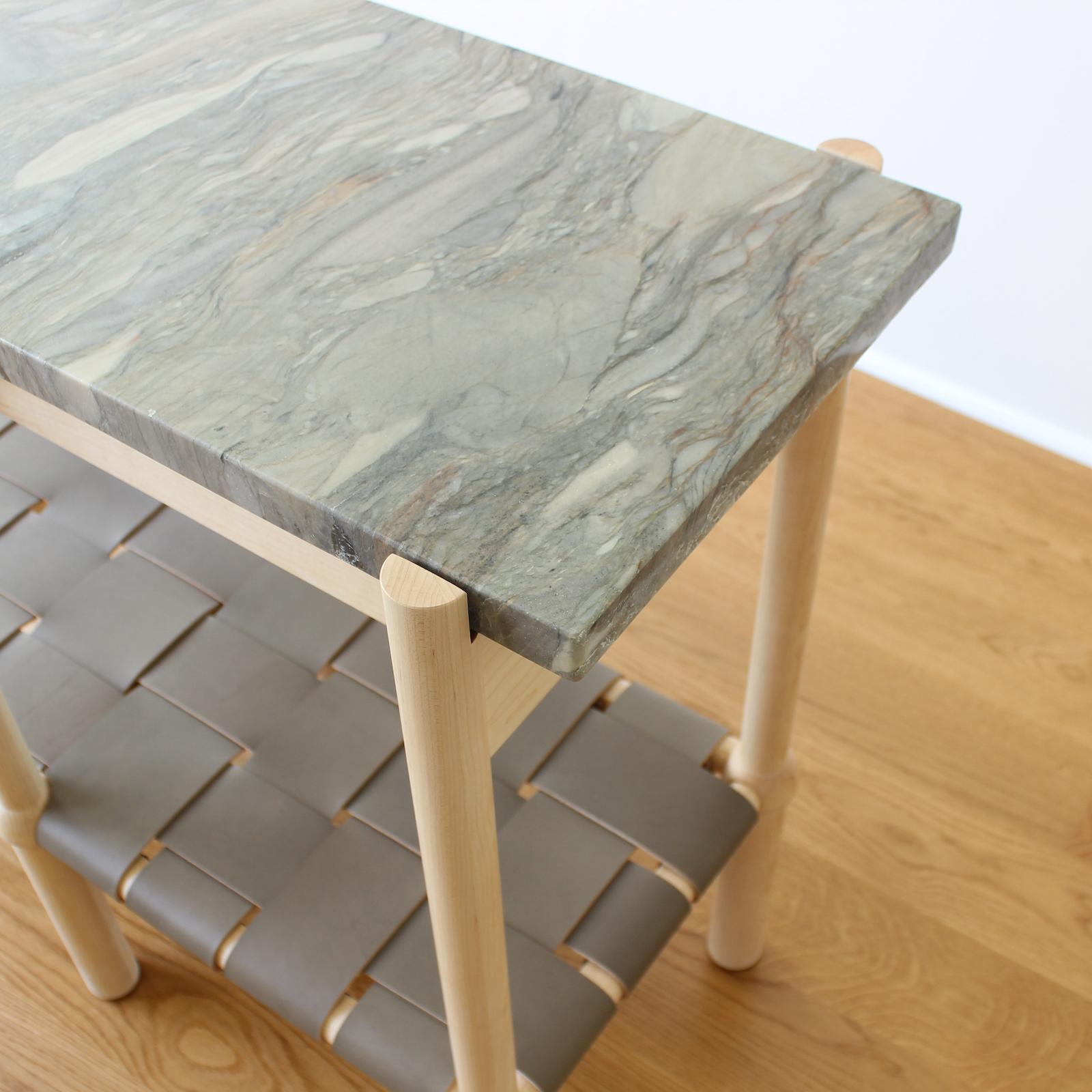 Oiled Ready to ship - Mae Wood Leather and Quartzite Console Table By Crump and Kwash  For Sale