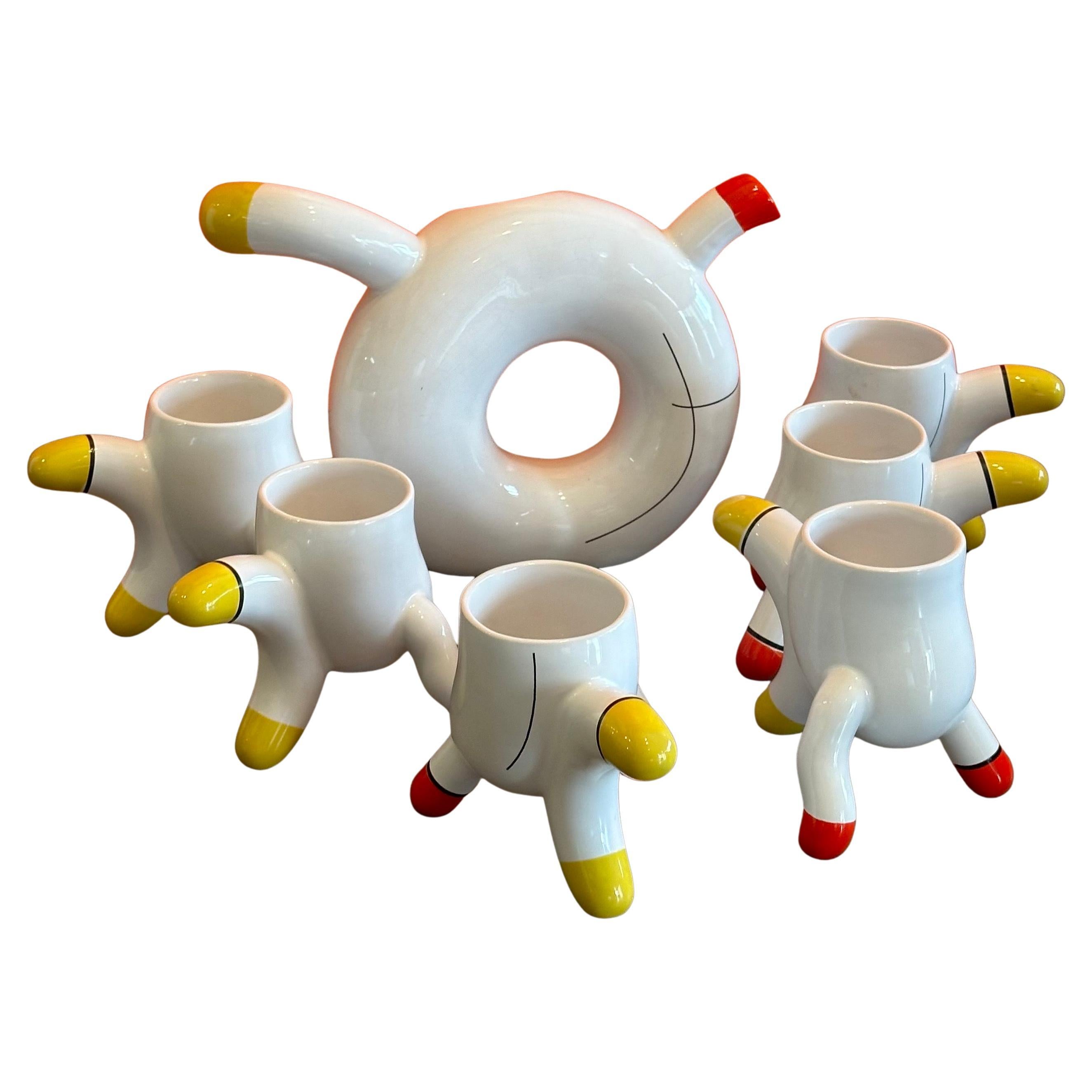 Limited Edition Memphis Post-Modern Porcelain Teapot and Cups by J. Mihalik Art4