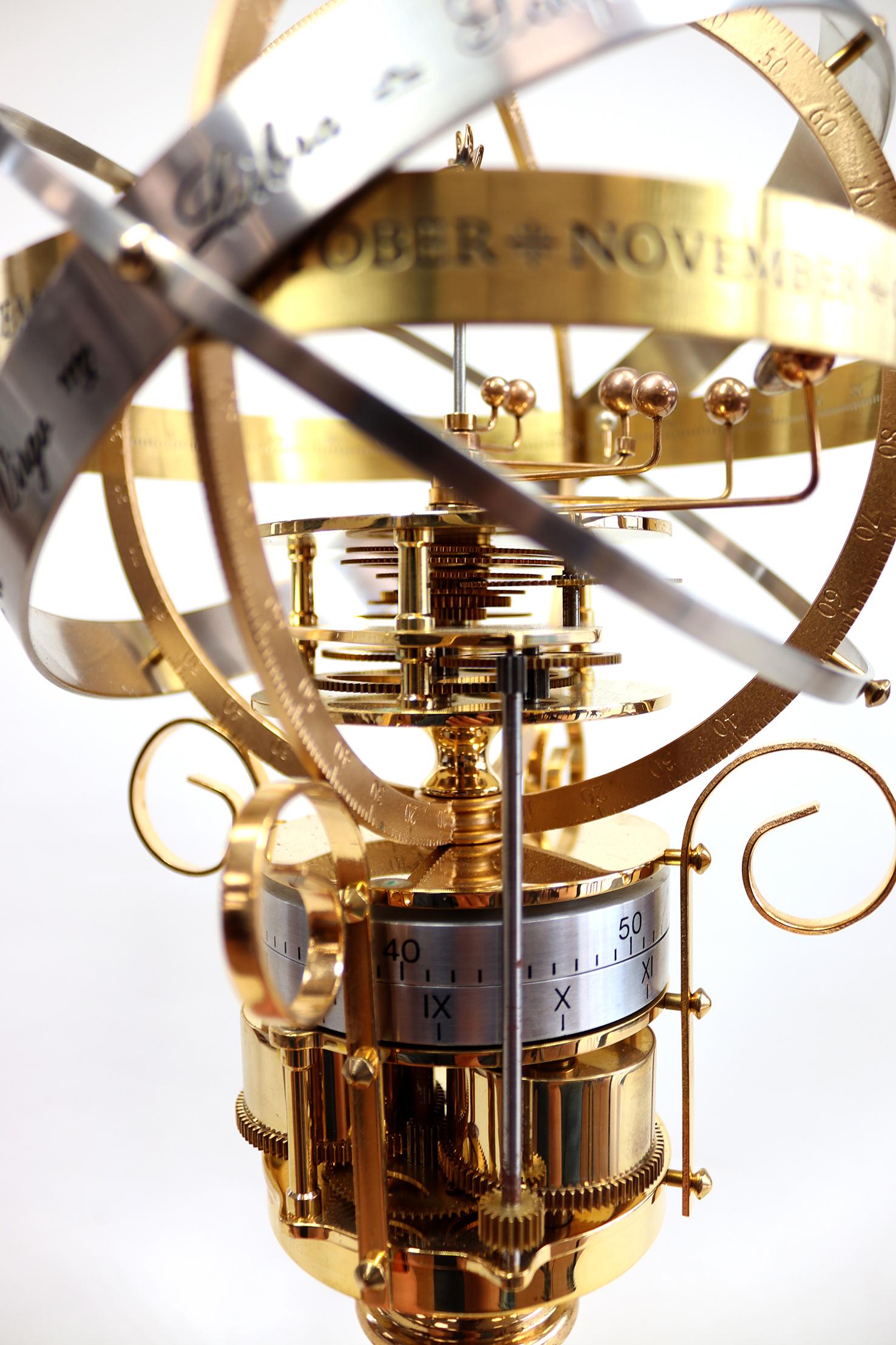 Brass Limited Edition Mid-Century Orrery Clock by Devon Clocks For Sale