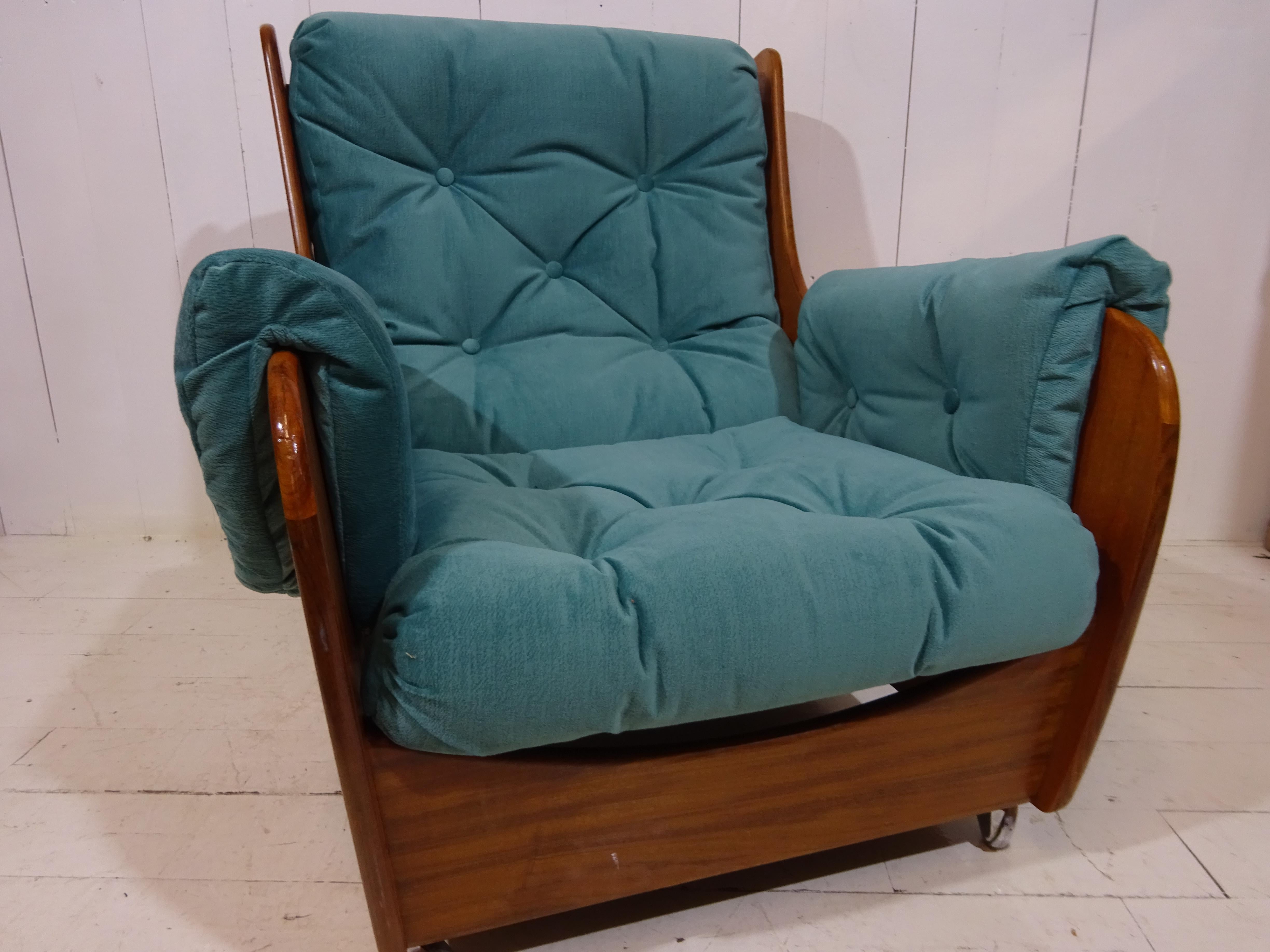 Limited Edition Mid Century Saddle Back Armchair by G Plan in Teal Velvet 1