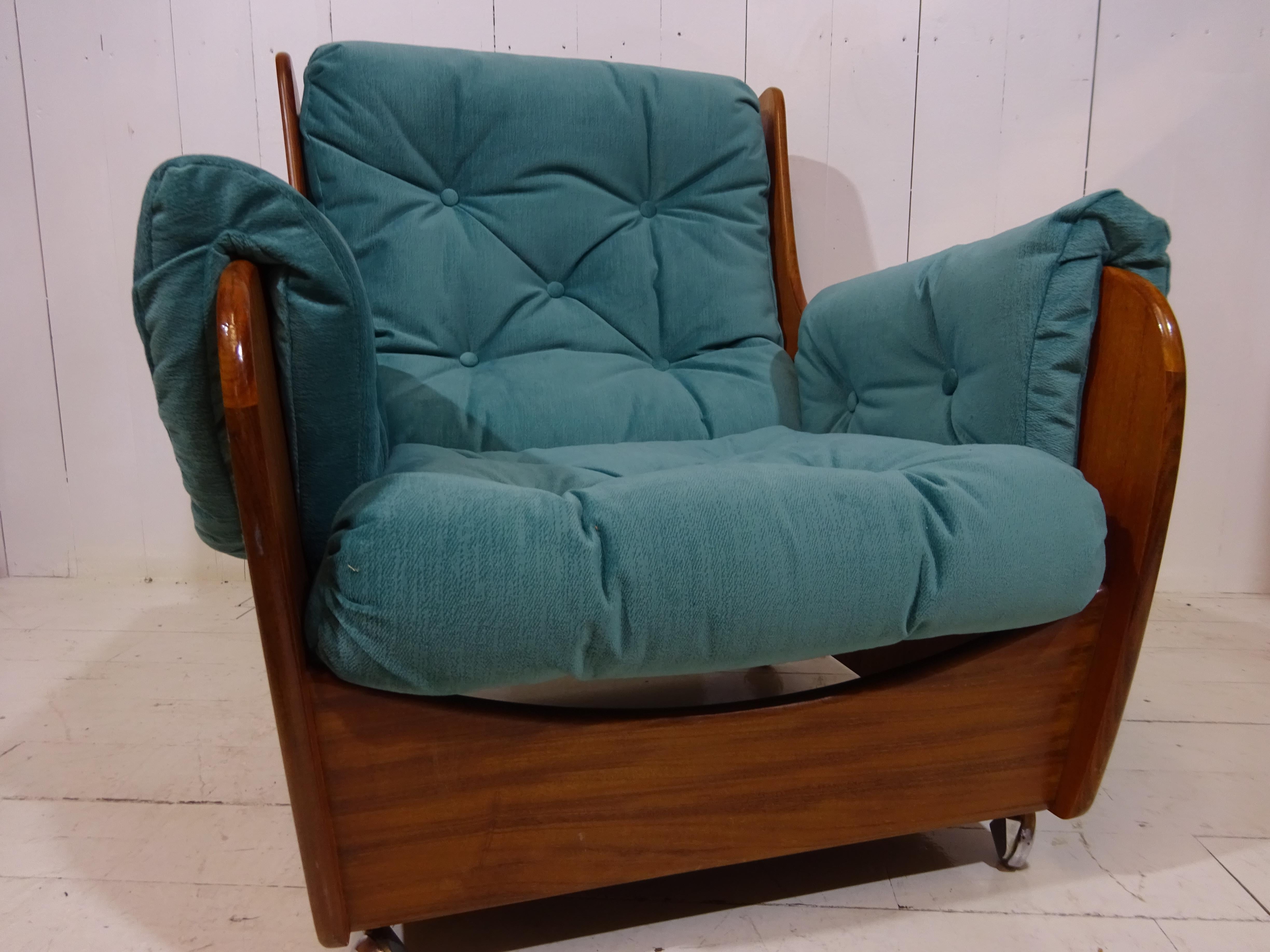 Limited Edition Mid Century Saddle Back Armchair by G Plan in Teal Velvet 2