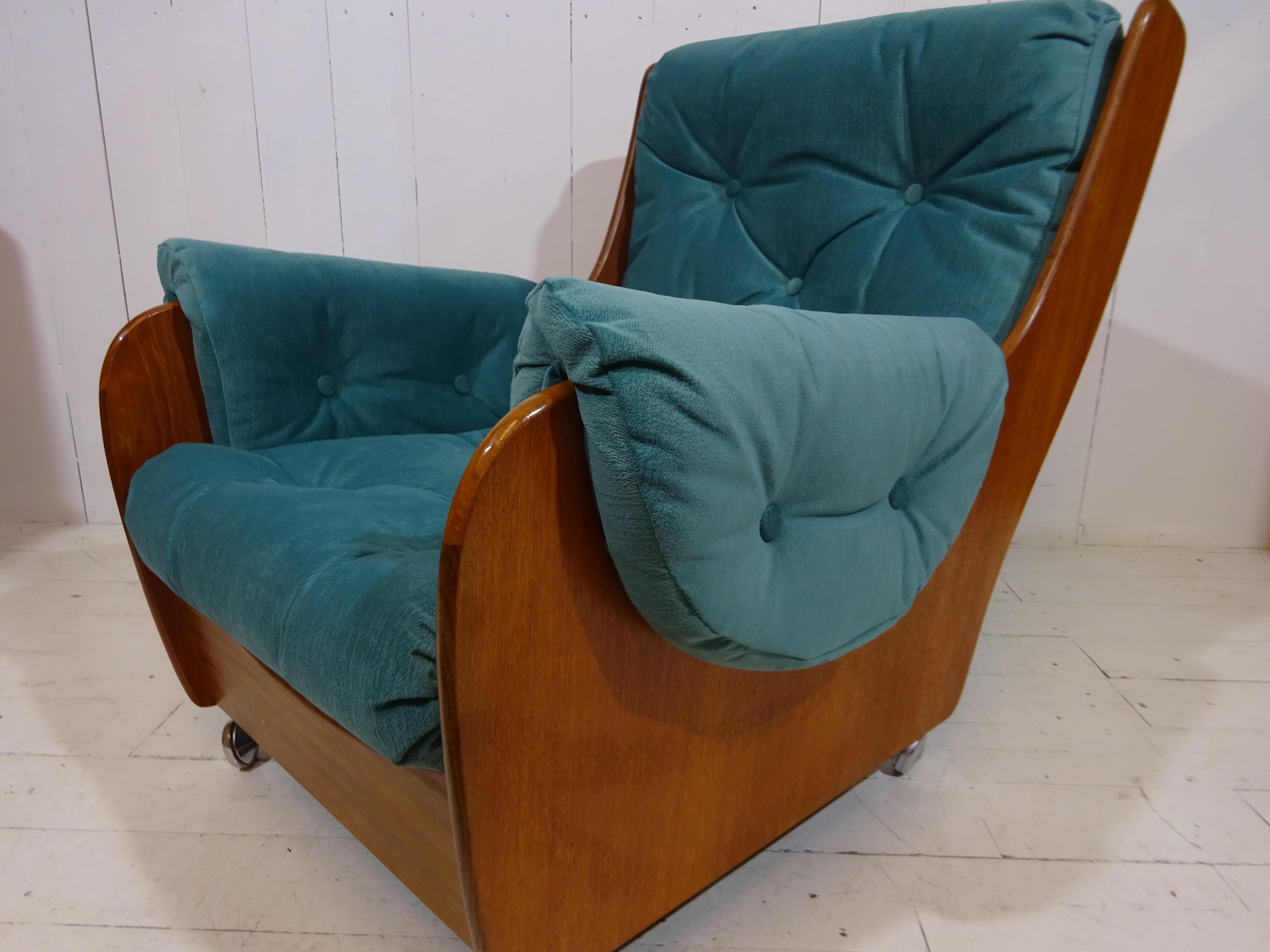 Limited Edition Mid Century Saddle Back Armchair by G Plan in Teal Velvet 4