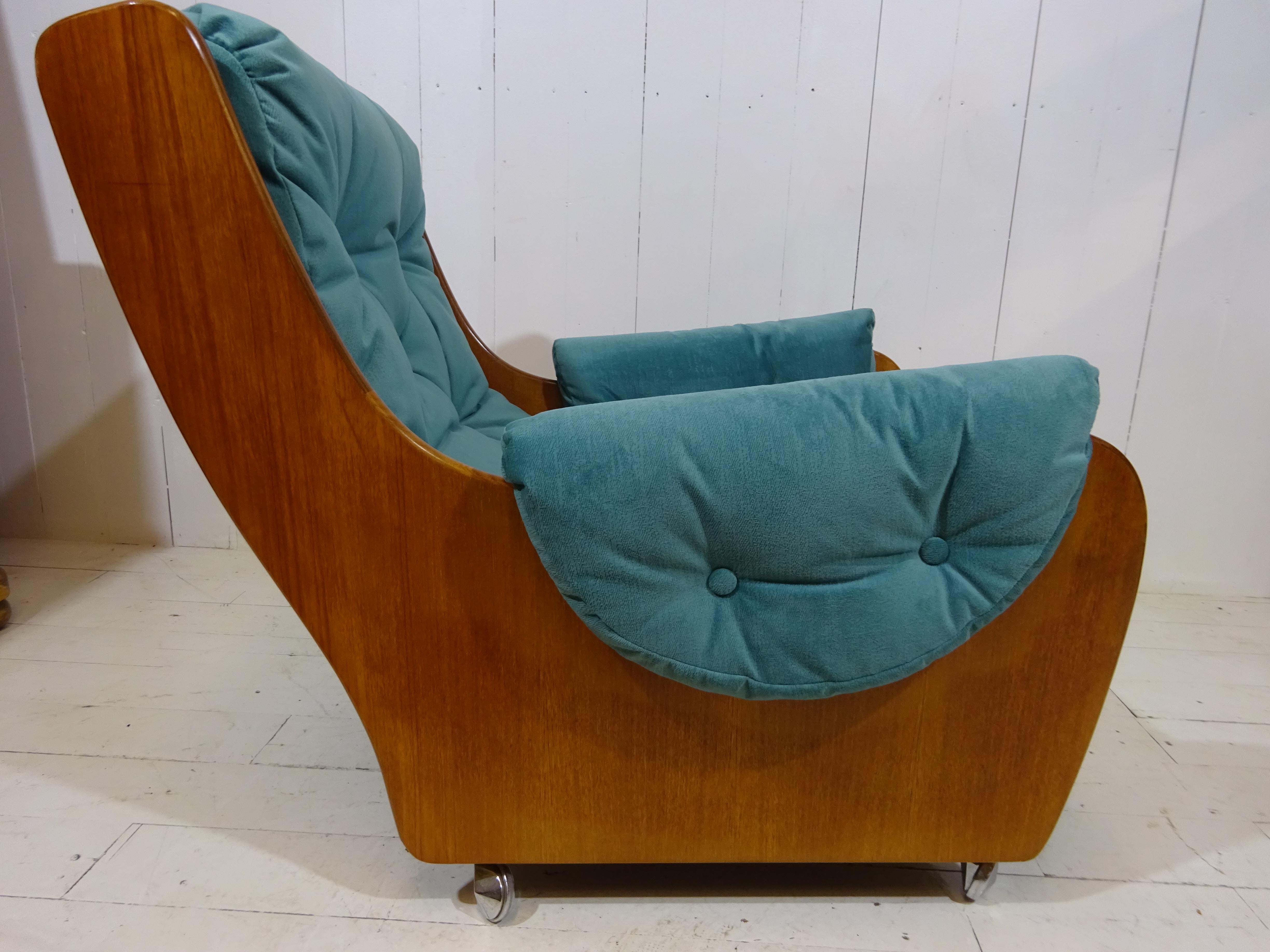 British Limited Edition Mid Century Saddle Back Armchair by G Plan in Teal Velvet