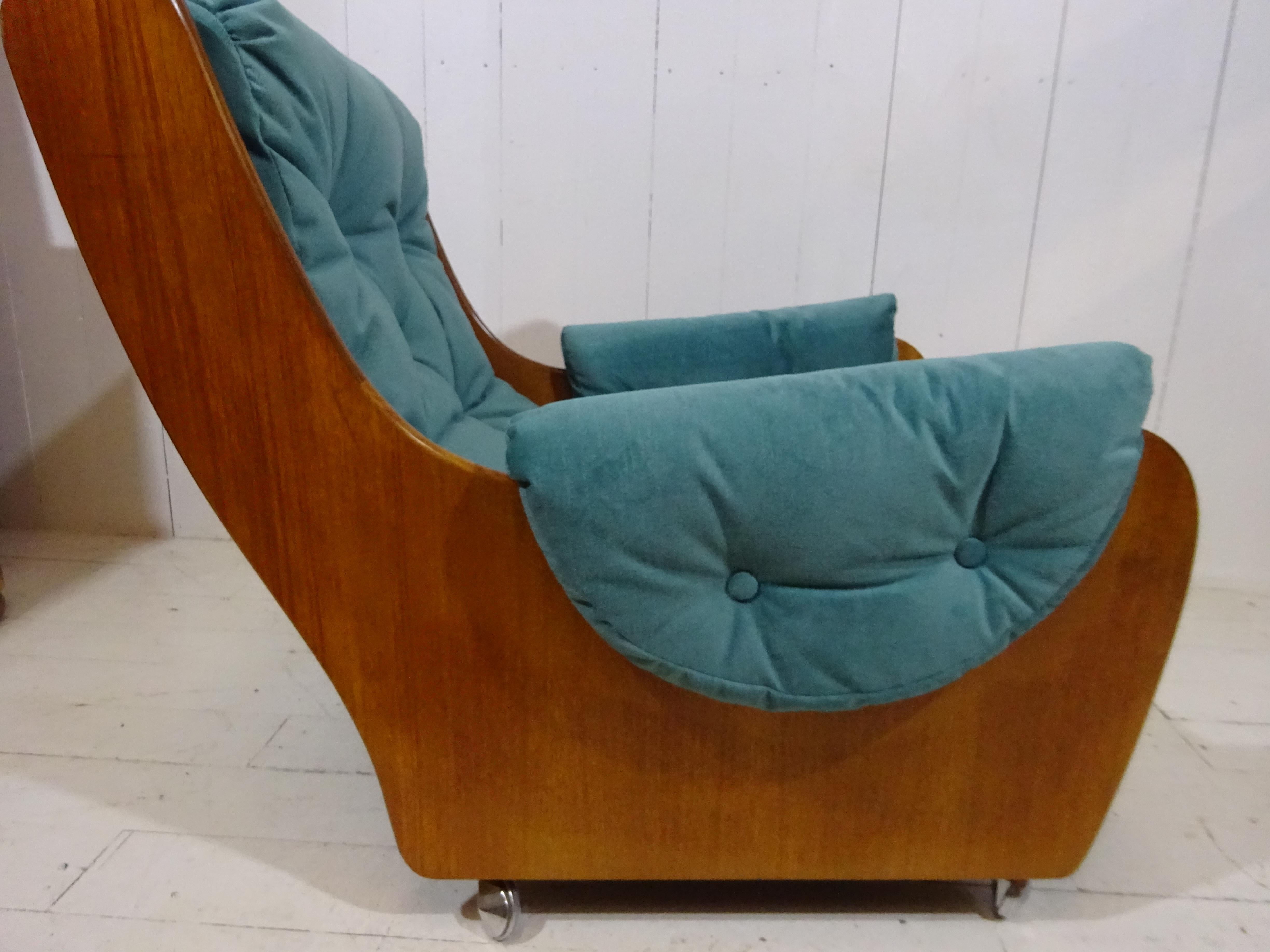 Hand-Crafted Limited Edition Mid Century Saddle Back Armchair by G Plan in Teal Velvet