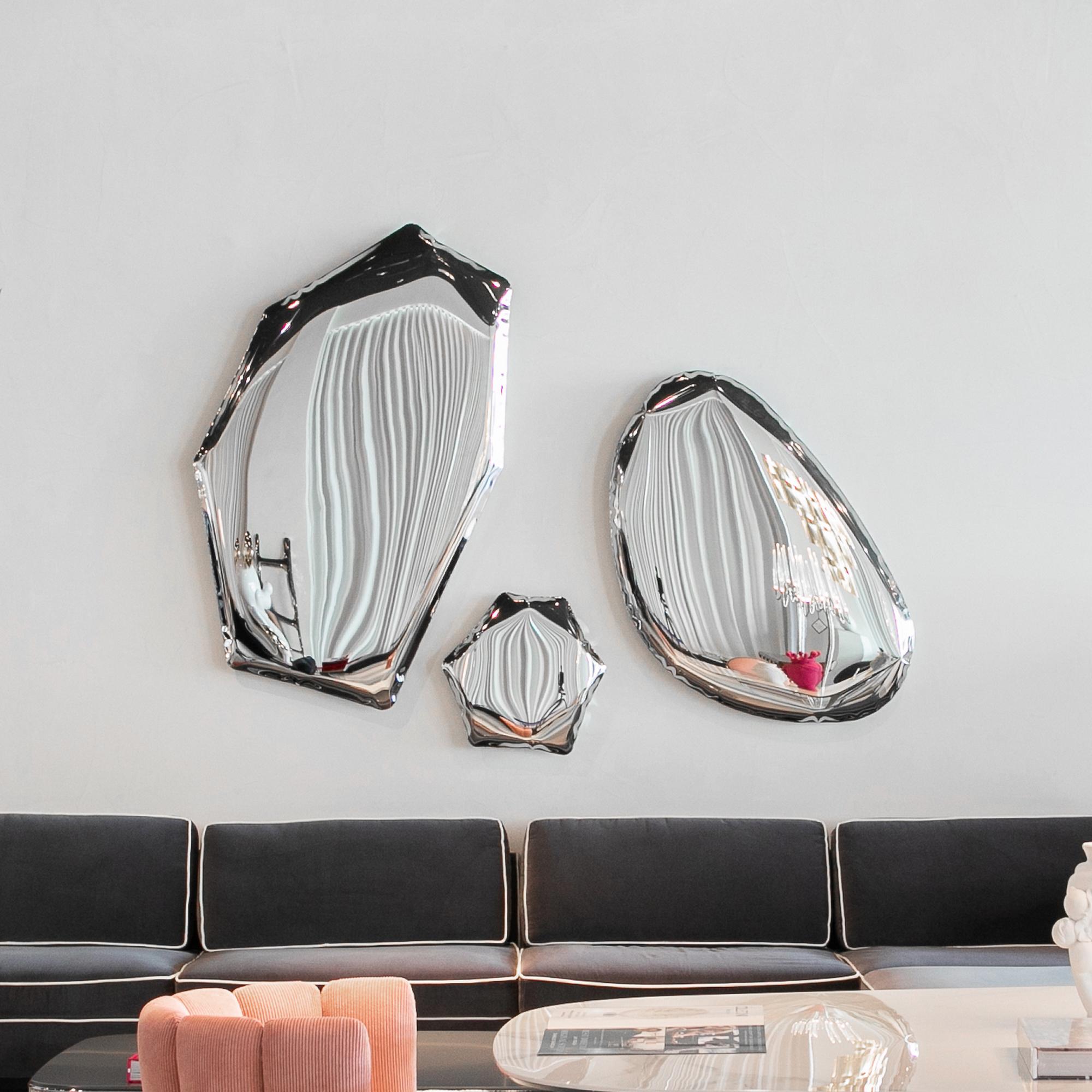 Modern Mirror Composition in Polished Stainless Steel For Sale