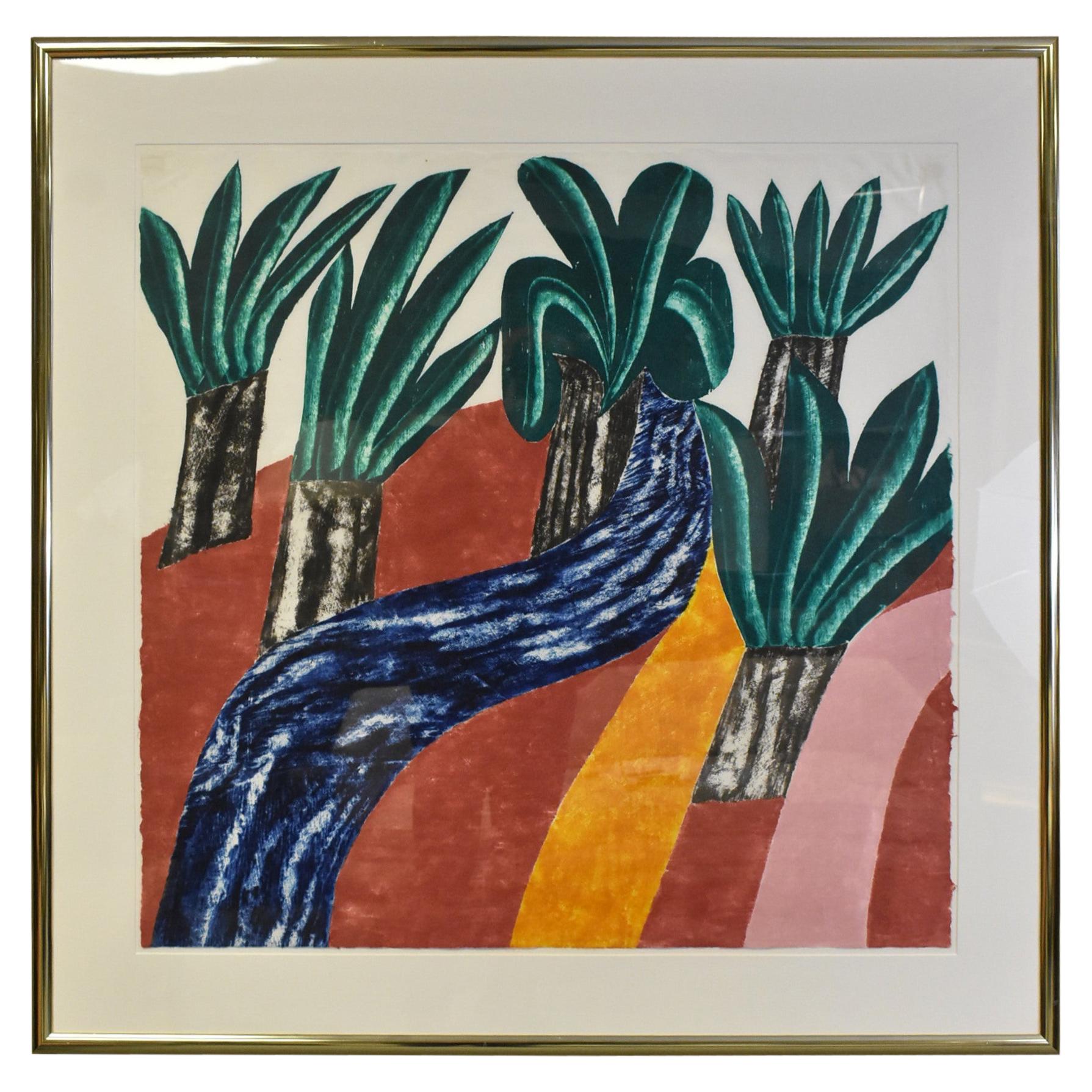 Limited Edition Modern Colorful Woodcut Print Carol Summers "Wild Palms"