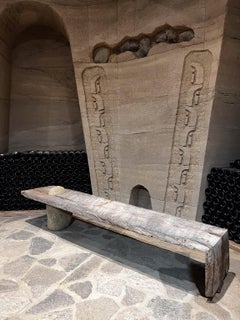 Limited-edition Rustic Modern Live Edge Wood Rock Bench Pablo Romo Mexico