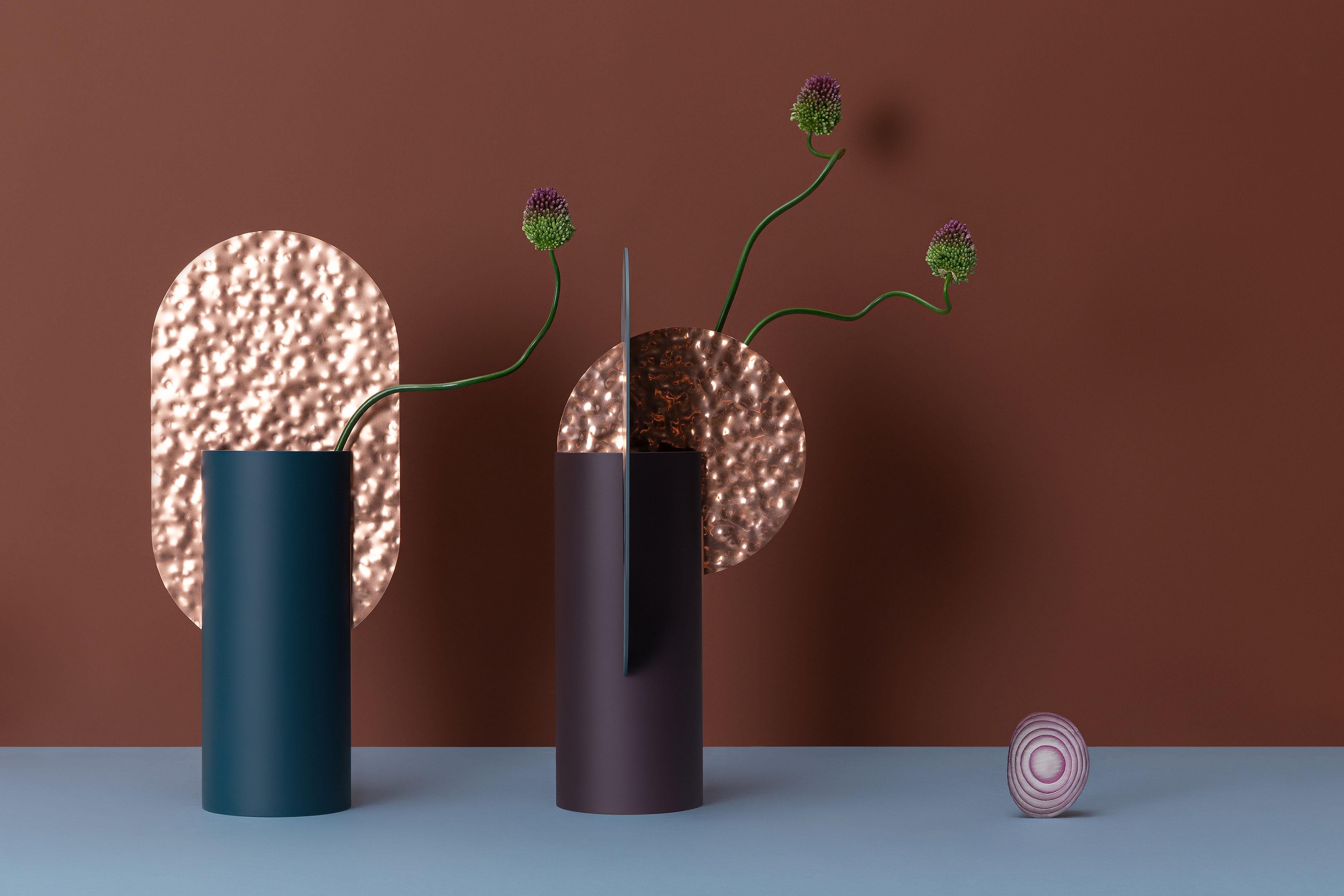 Painted Limited Edition Modern Vase Genke CSL6 by Noom in Hammered Copper and Steel