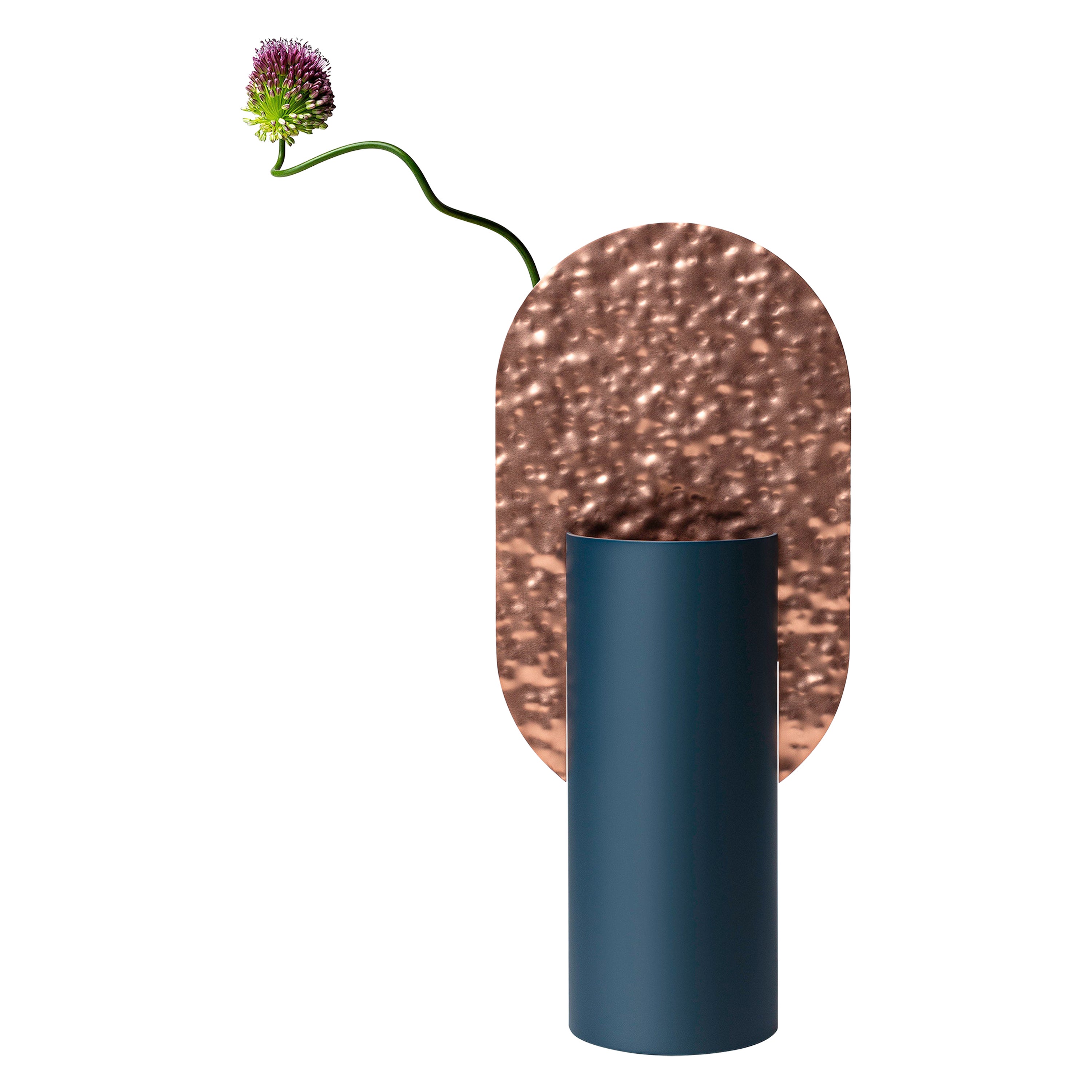 Limited Edition Modern Vase Genke CSL6 by Noom in Hammered Copper and Steel For Sale