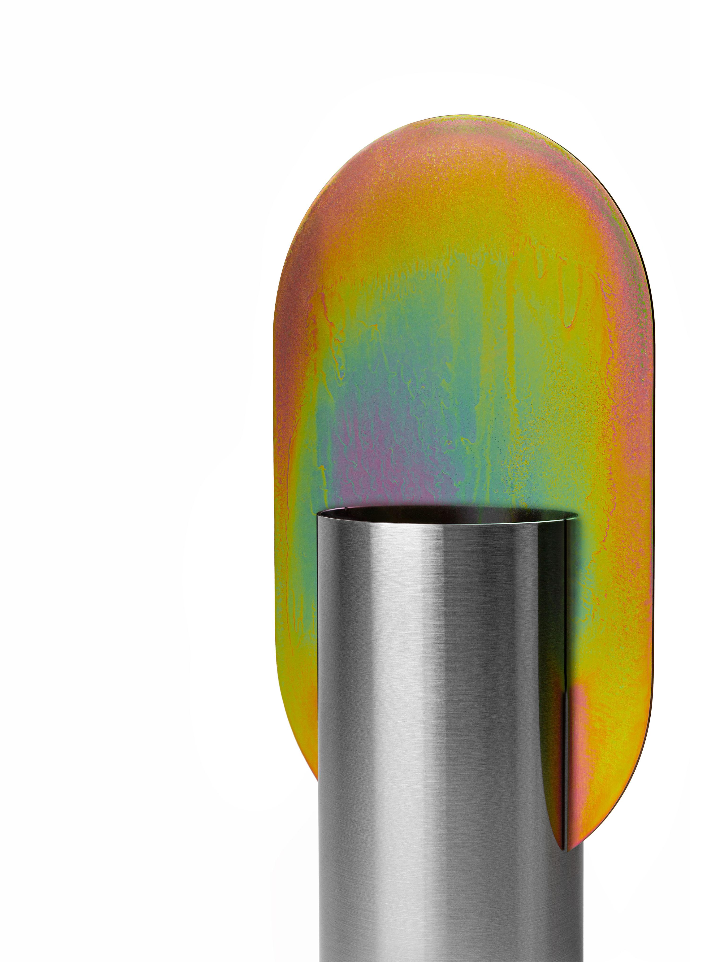 Ukrainian Limited Edition Modern Vase Genke CSL7 by Noom with Rainbow Zinc Plating Steel For Sale