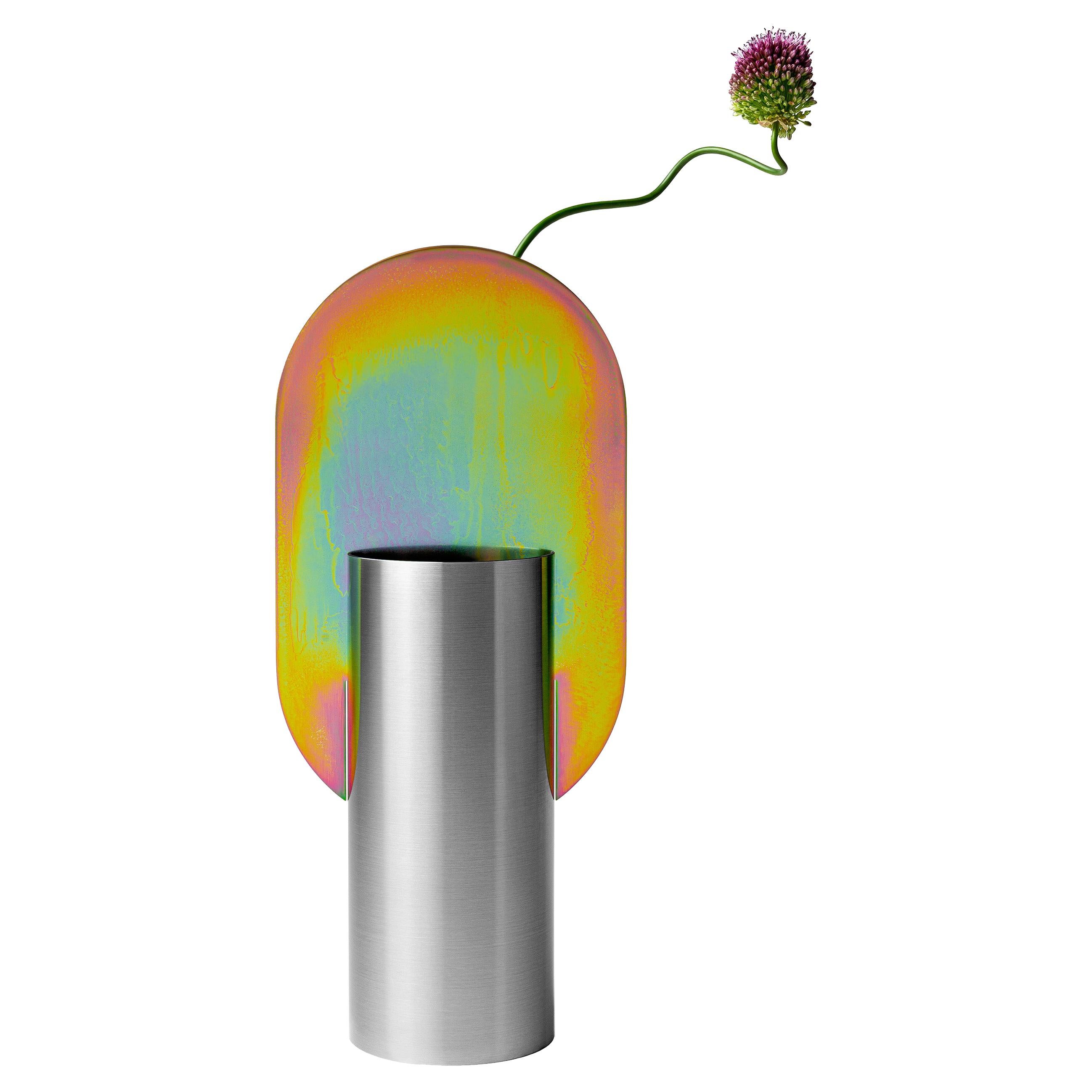 Limited Edition Modern Vase Genke CSL7 by Noom with Rainbow Zinc Plating Steel