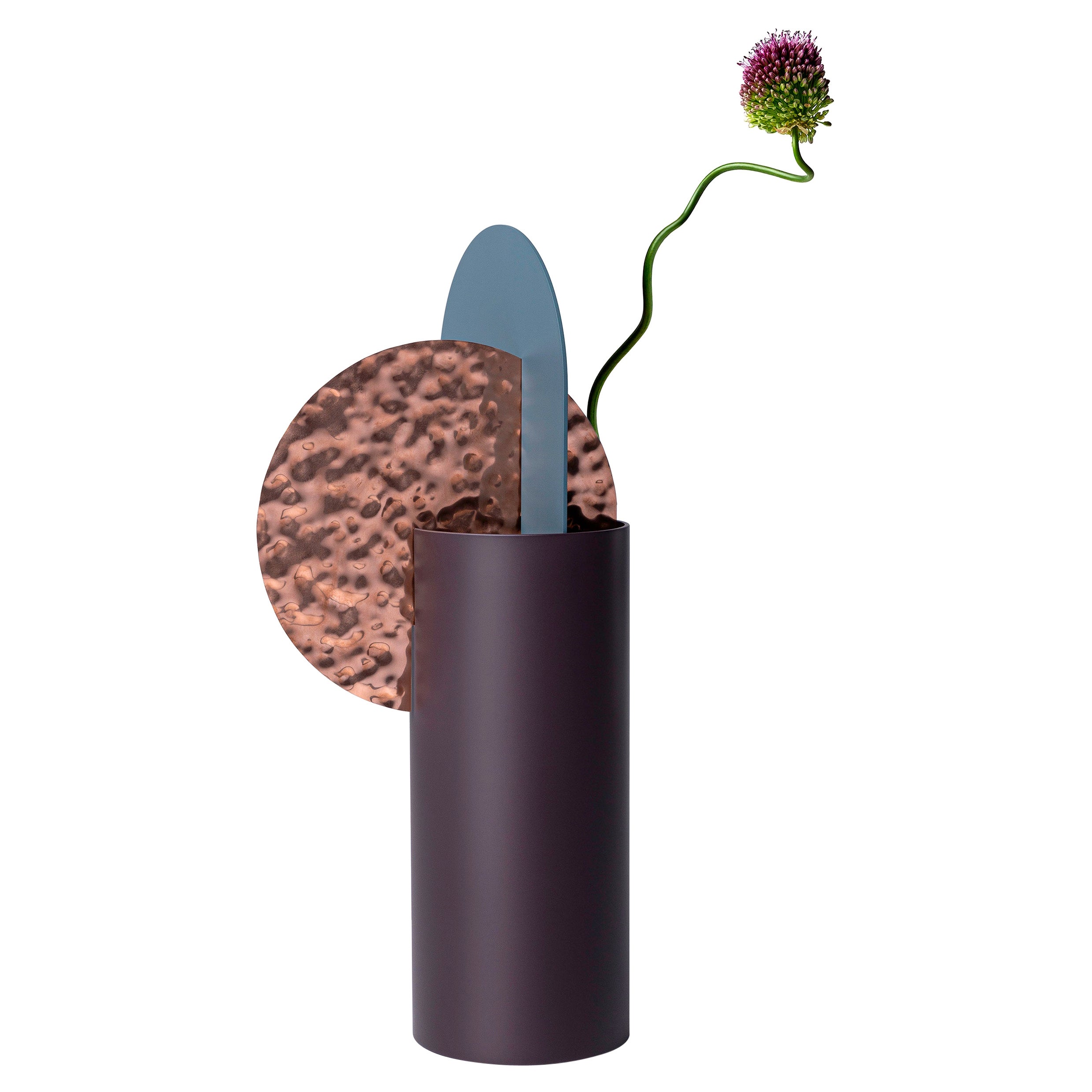 Limited Edition Modern Vase Yermilov CSL6 by NOOM in Hammered Copper and Steel