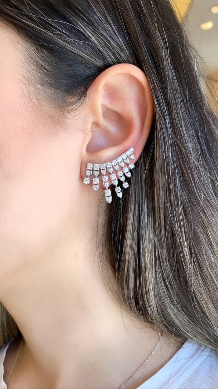 Limited Edition Diamond Earrings from Monan's 'Snow White' collection created by using 3.52 carat round brilliant cut diamonds on 18-karat white gold.  
